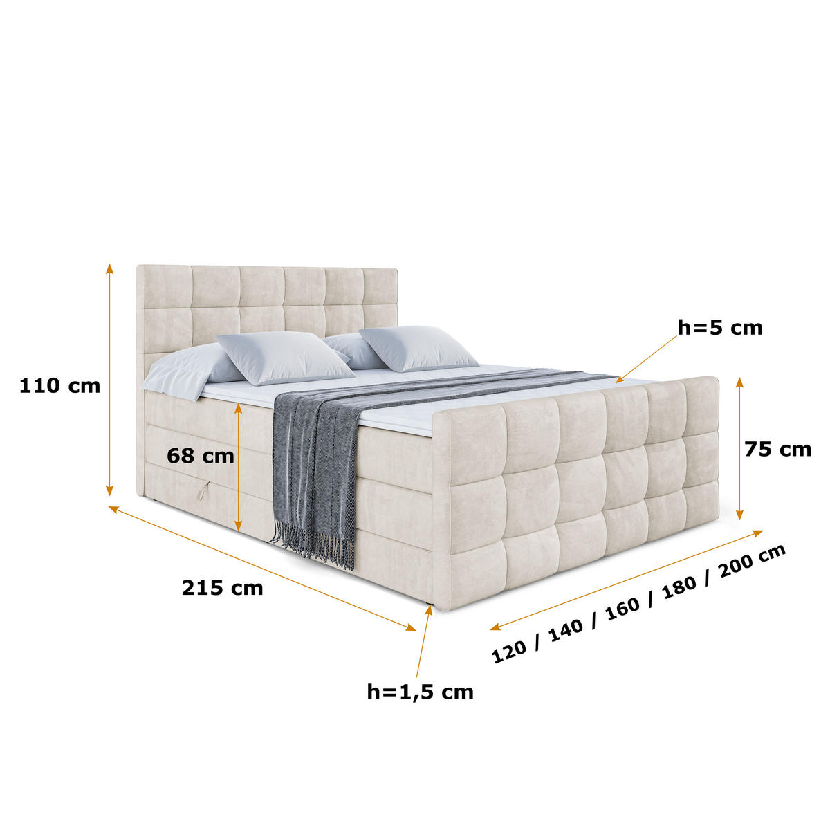 BOXSPRINGBETT APO-Z KING - 160 x 200 - H3/H4 - Ecru - Beige, Holzwerkstoff (160/200cm) - ALTDECOR