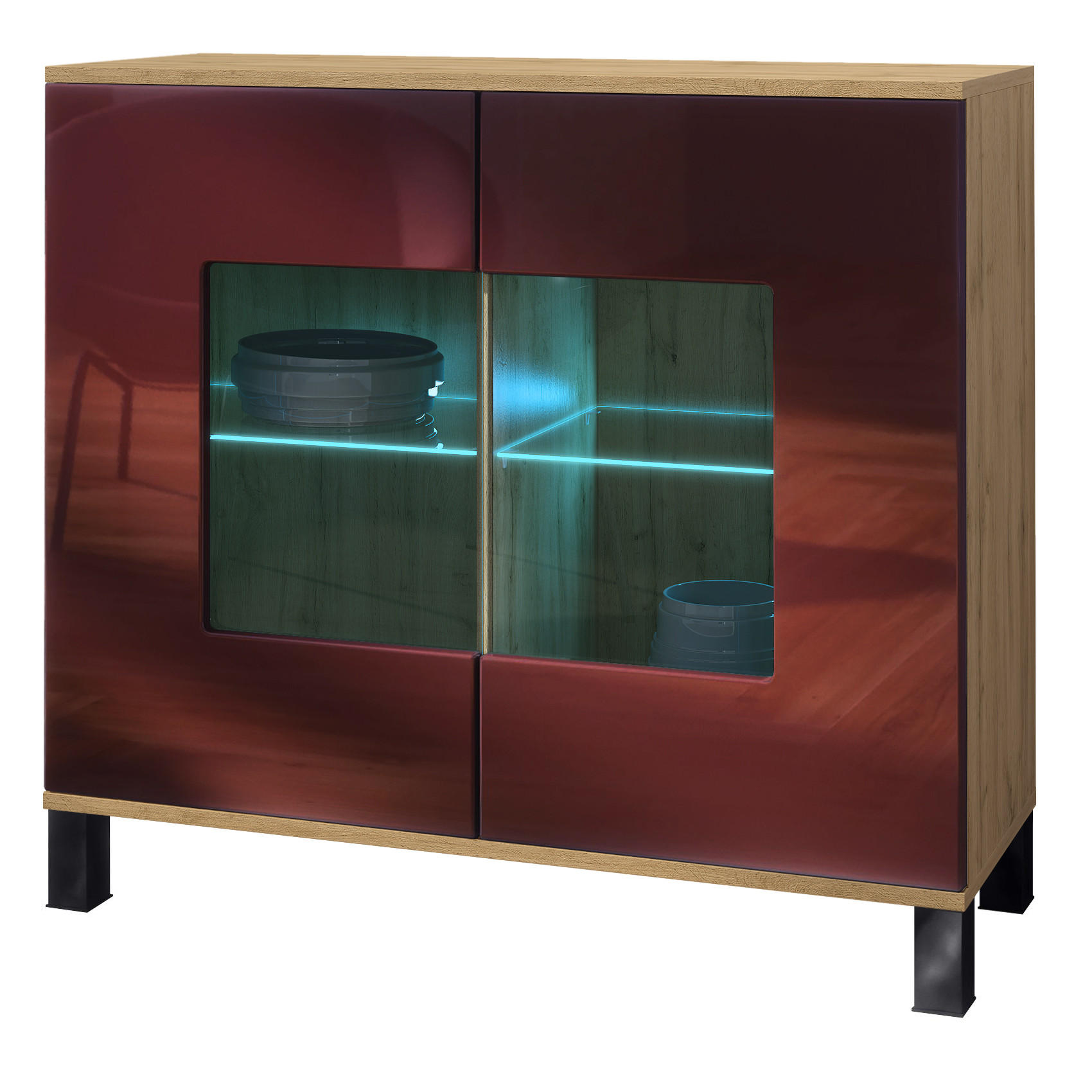 KOMMODE Grömitz Bordeaux Hochglanz - Bordeaux, Holzwerkstoff (92.5/84.5/35cm) - Vladon