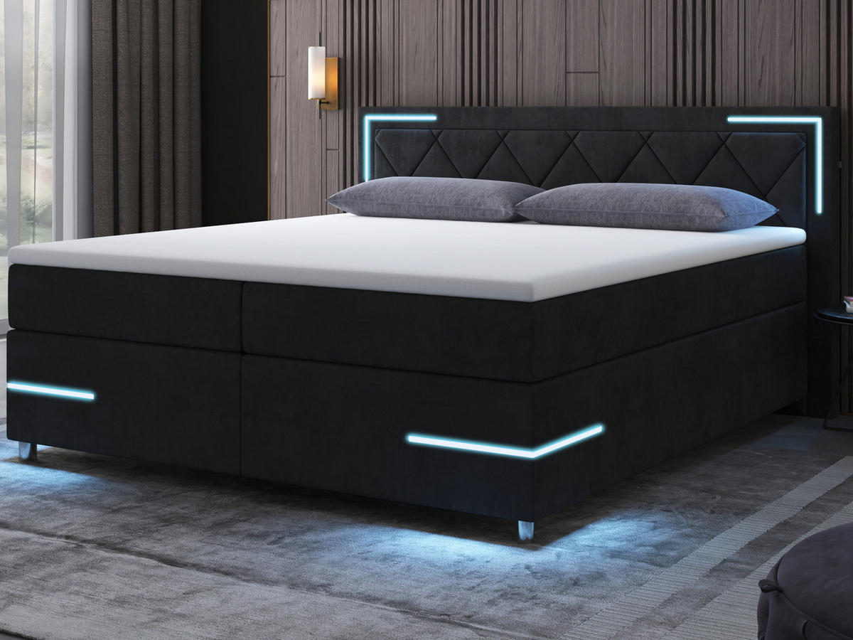 BOXSPRINGBETT Arizona Schwarz 160/200 cm H3/H4 Samt - Schwarz, Textil (160/200cm) - wonello