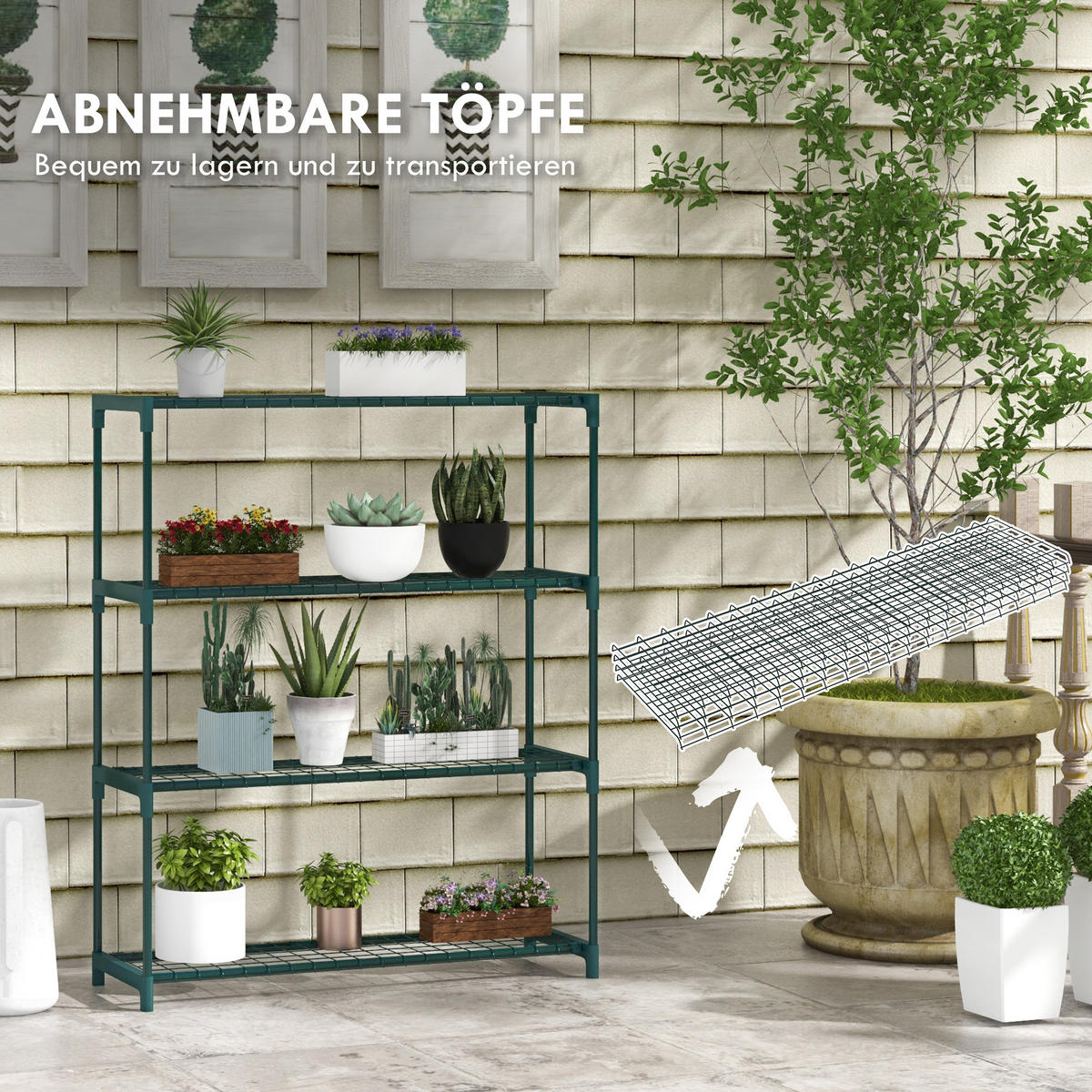 PFLANZENREGAL, Stahl, Dunkelgrün - Dunkelgrün, Metall (28/107/89cm) - Outsunny