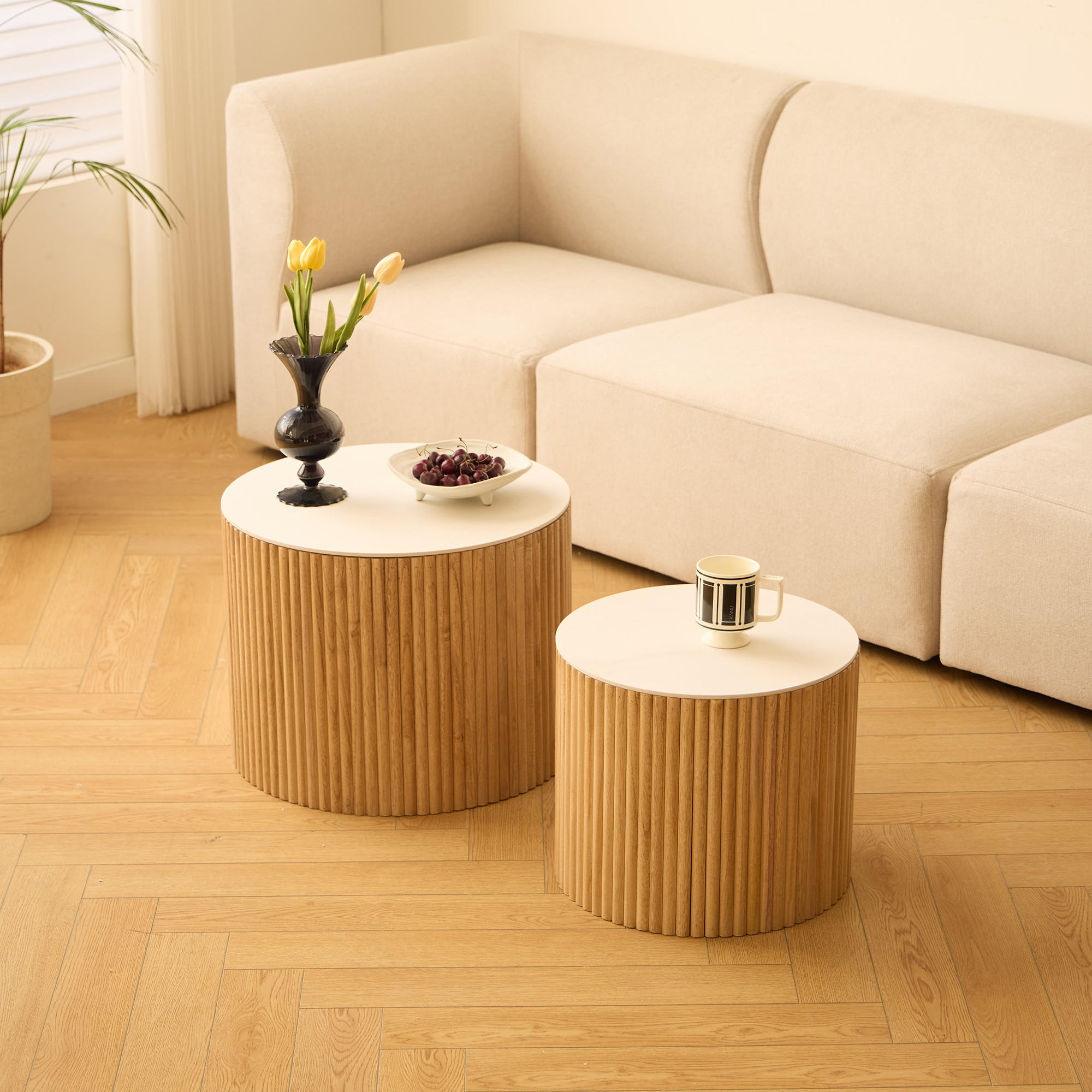 COUCHTISCH (2er set) Rund Braun 50 x 50 x 39 cm - Braun, Holz (50/50/38.5cm) - Nordlys
