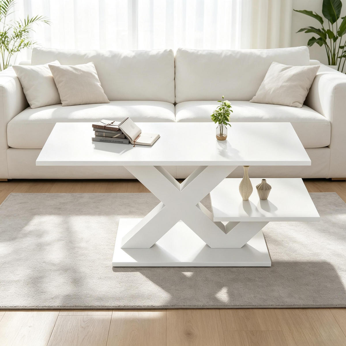 COUCHTISCH rechteckig Weiß Hochglanz 100/48/45 cm - Weiß, Holzwerkstoff (100/48/45cm)