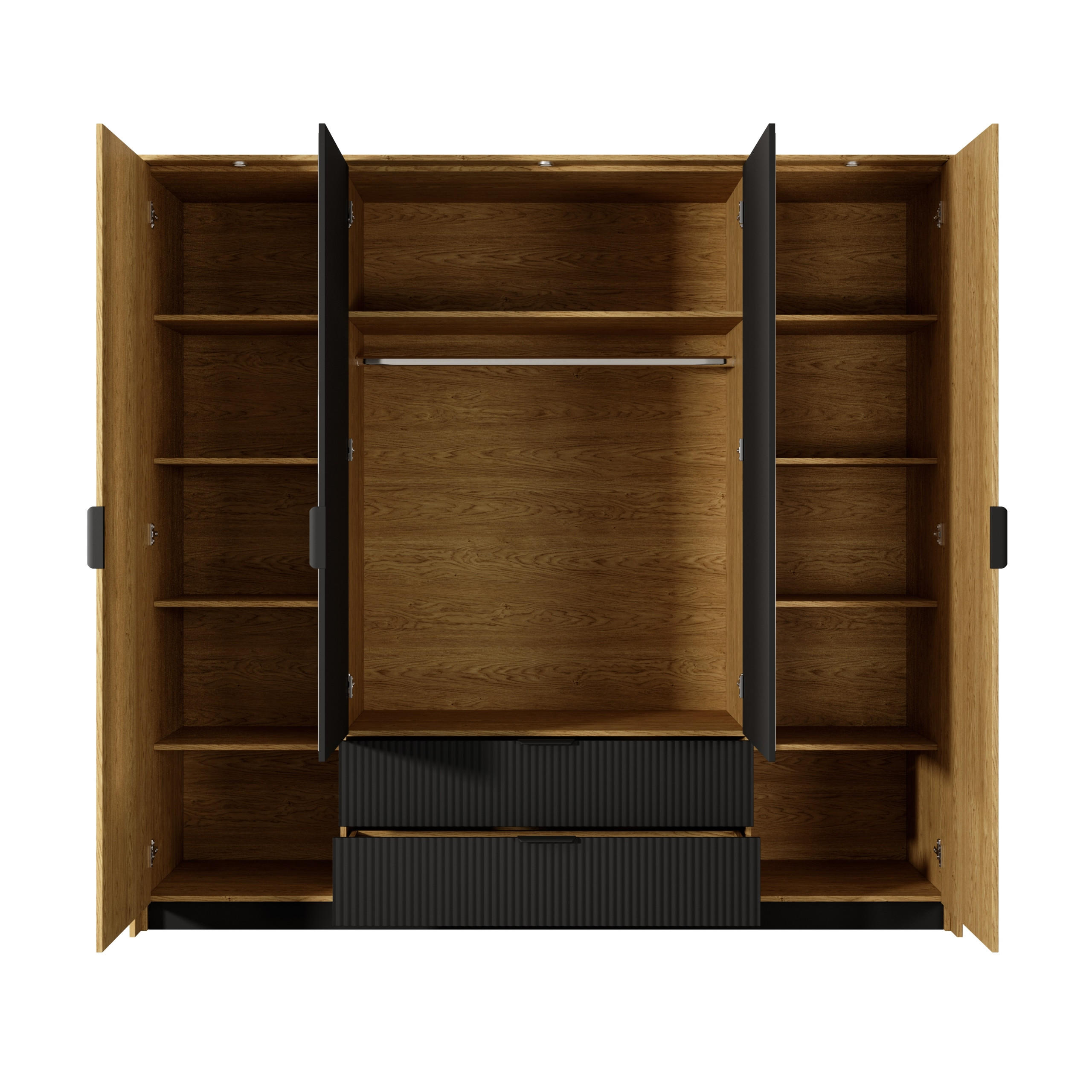 DREHTÜRENSCHRANK BALTICO 223,2/210/59 cm 4-türig mit Spiegel Eichefarben - Eichefarben/Schwarz, Holzwerkstoff (223.2/210/59cm) - MASSENO