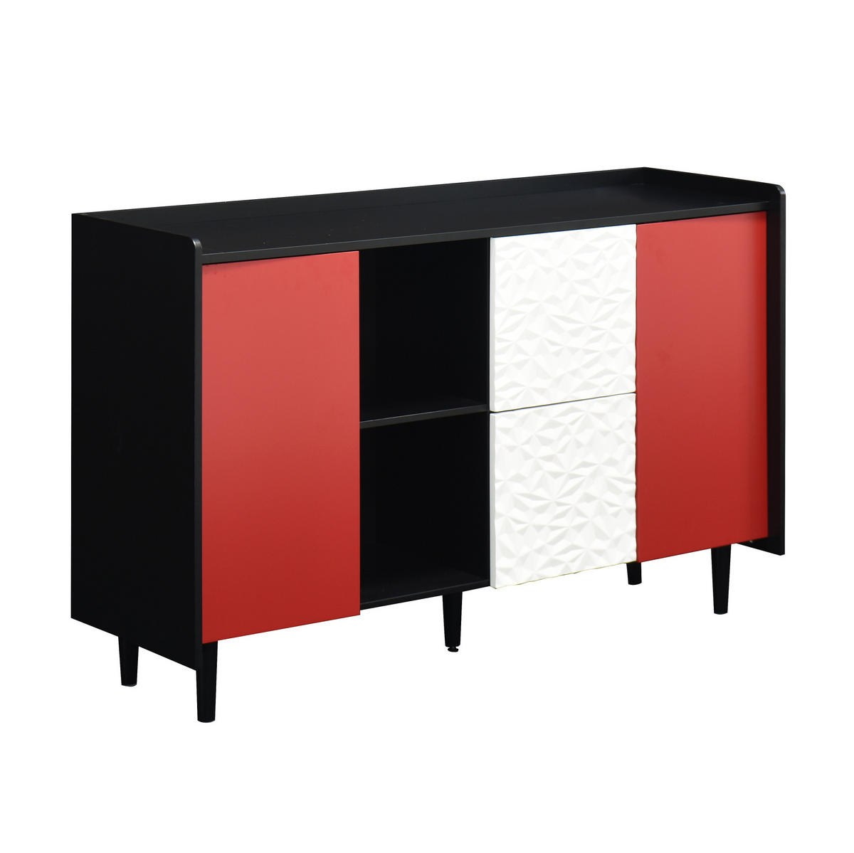 SIDEBOARD aus MDF 40x120x80 cm Schwarz/Rot mit 2 Schubladen, offenem Stauraum und Schrankfach - Schwarz, Holzwerkstoff (120/80/40cm) - Modfu