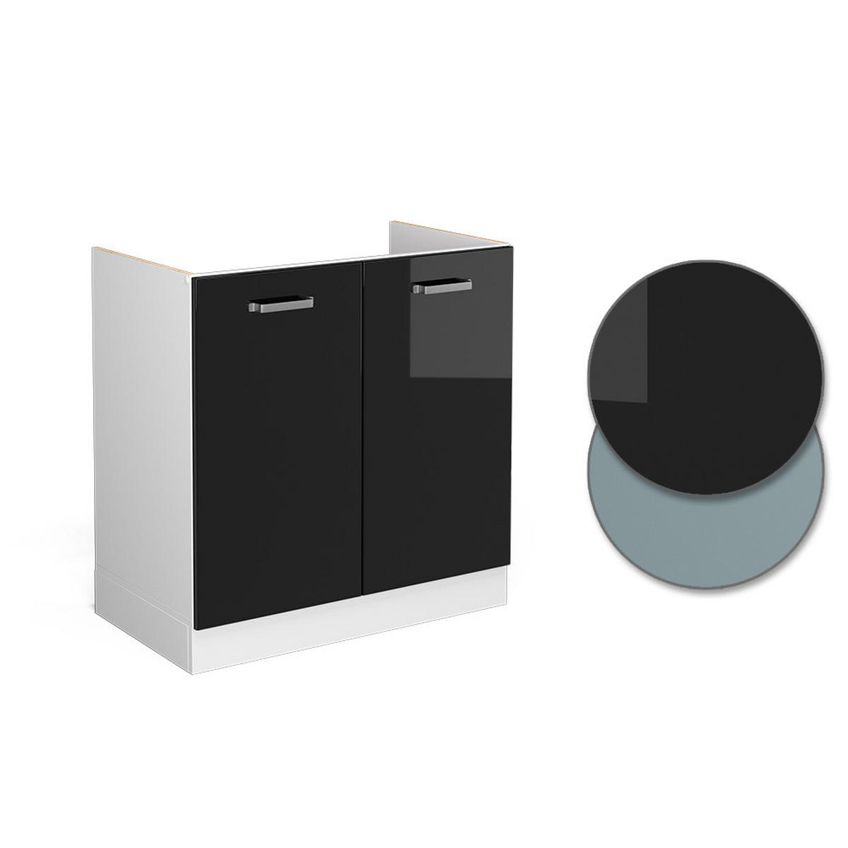 SPÜLENUNTERSCHRANK R-Line Schwarz Hochglanz 80 cm, AP Anthrazit - Schwarz Hochglanz/Schwarz, Holzwerkstoff (80/81.6/60cm) - Vicco