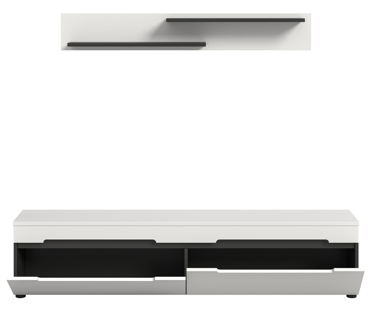 WOHNWAND weiß, grau mit TV-Lowboard hängend / stehend und Wandboard 170 cm, Cooper - Schwarz/Weiß, Holzwerkstoff/Kunststoff (170/180/33cm) - Inn.Furn