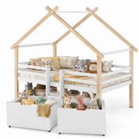HAUSBETT 90/200 mit Stauraum, Treppe und Schließfächern in Weiß und Natur - Weiß/Naturfarben, Holzwerkstoff (90/200cm) - EVRYAE