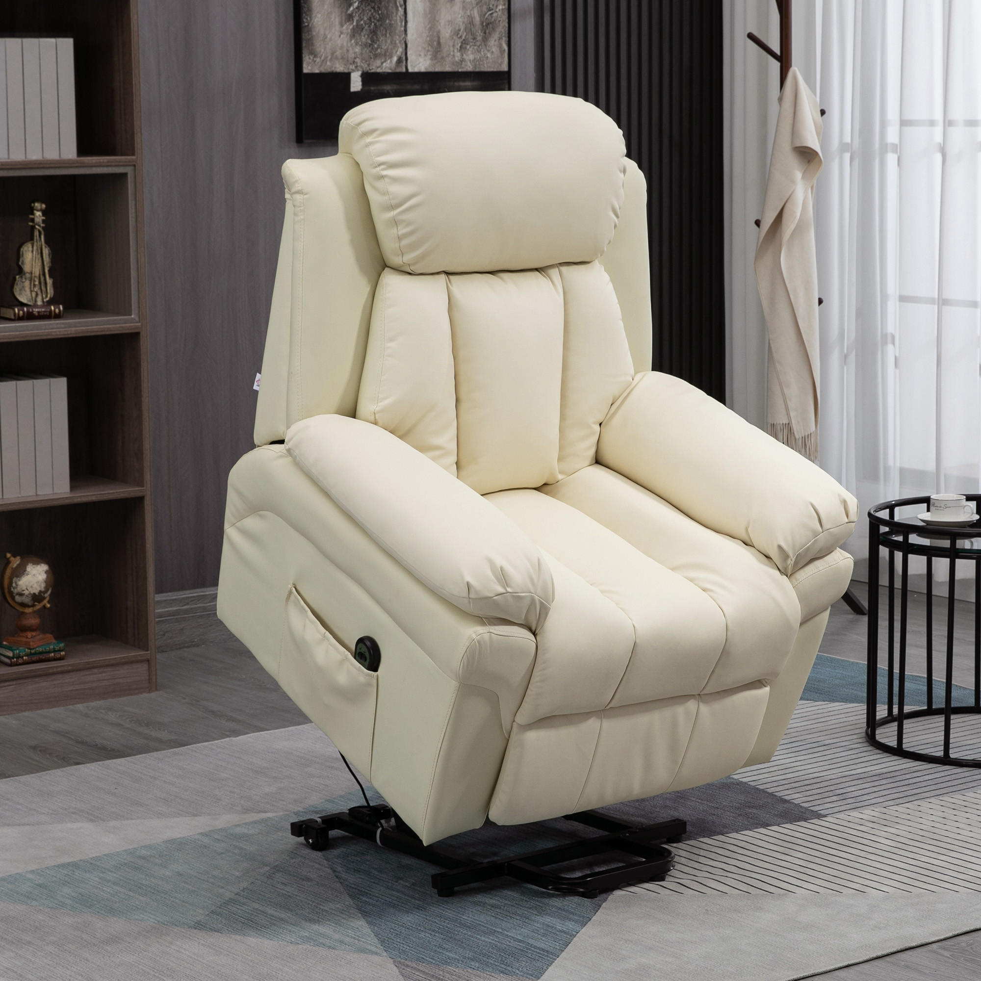 FERNSEHSESSEL mit Aufstehhilfe, Cremeweiß - Creme, Kunststoff (96/105/93cm) - HOMCOM