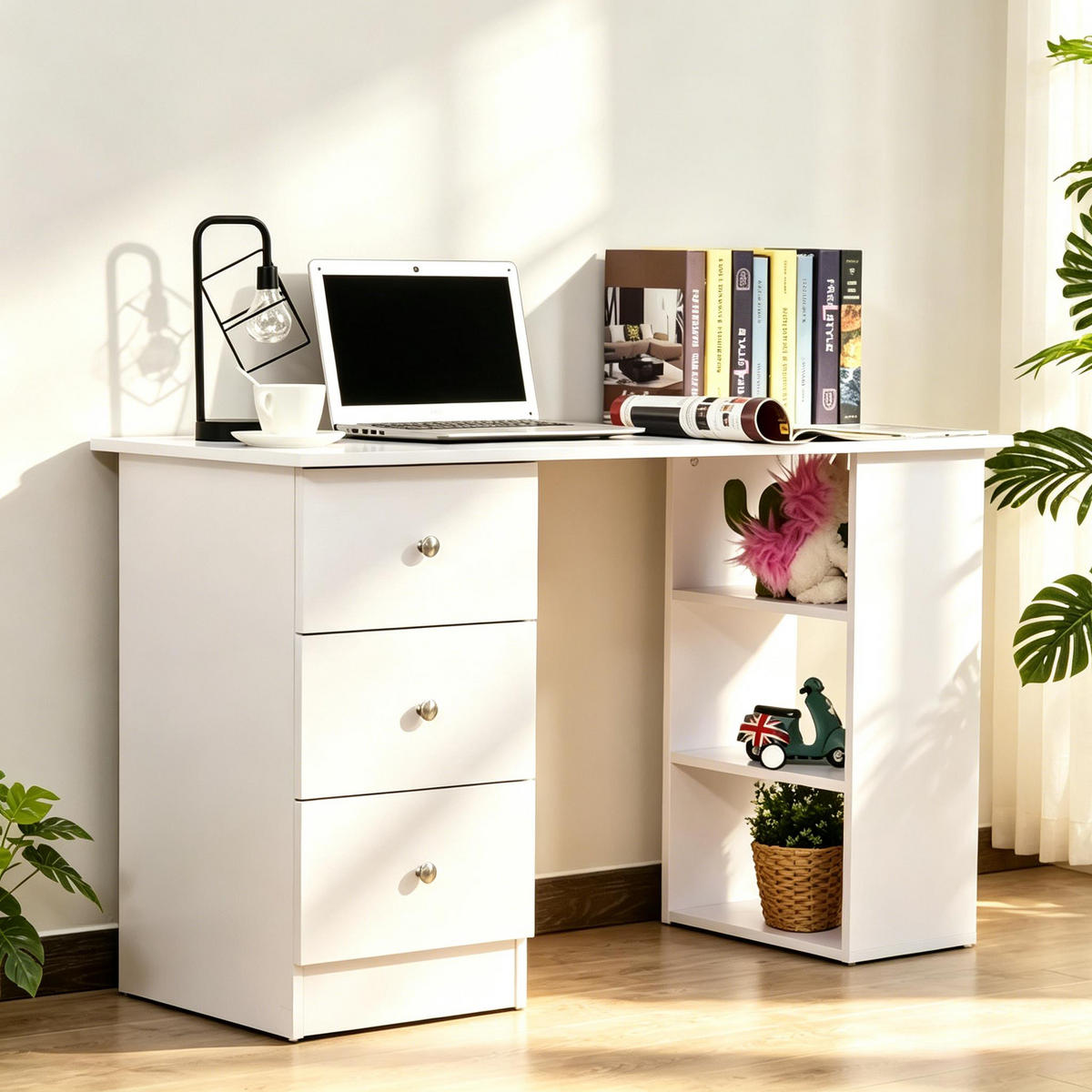 SCHREIBTISCH 120 x 49 x 72 cm mit 3 Schubladen - Weiß, Holzwerkstoff (49/120/72cm) - Gisaae
