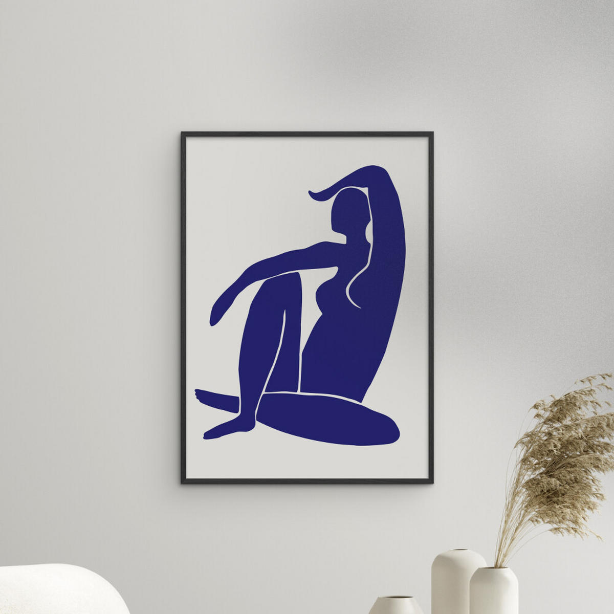 POSTER mit Rahmen Affordable Art Prints - Figure Bleu - Blau/Schwarz, Holz/Papier (50/70cm) - Poster&Frame