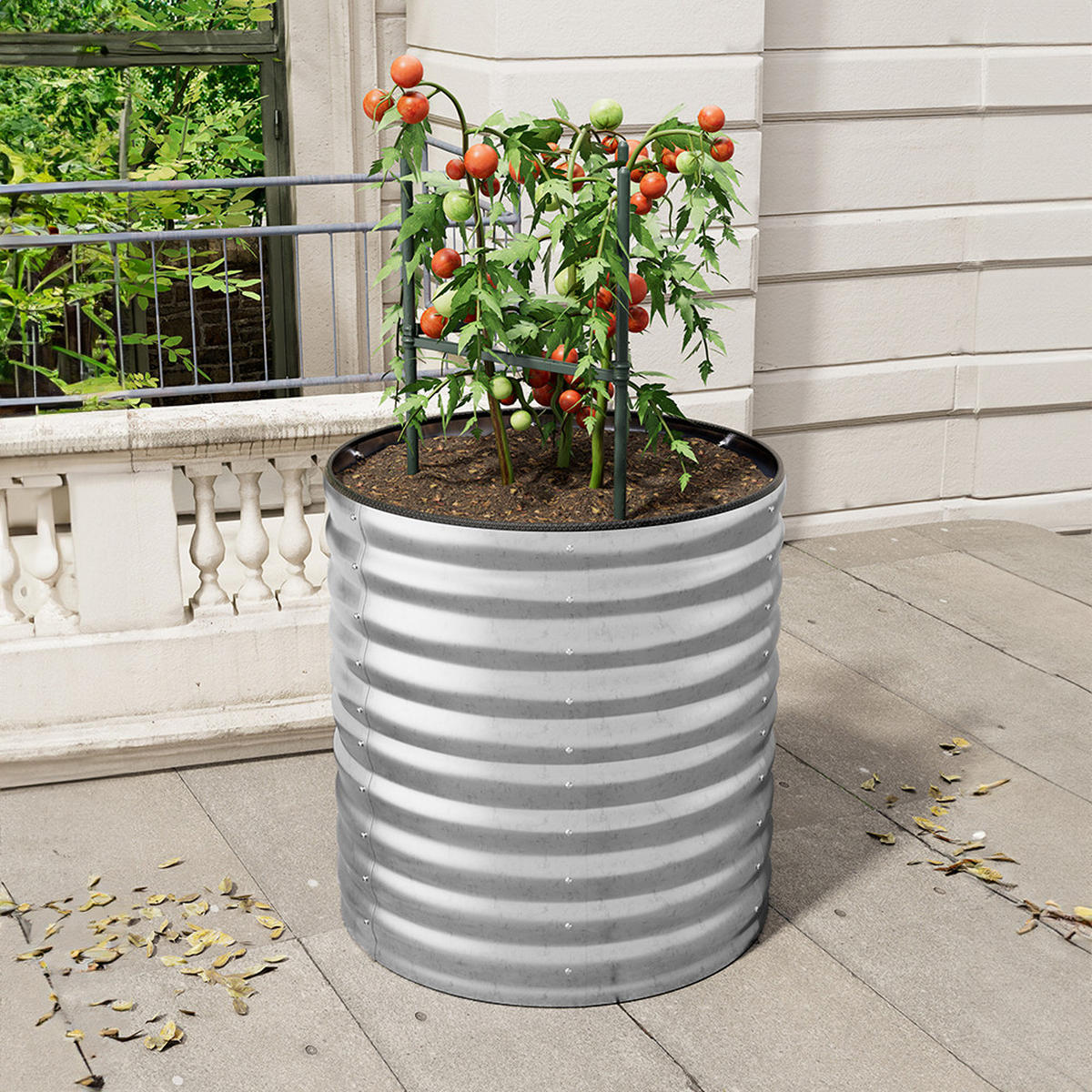 HOCHBEET-PFLANZKASTEN aus verzinktem Stahl in verzinkten Silber Zylindrischen Blumenkasten für Garten Balkon rund langlebig rostfest 80 × 80 × 80 cm - Silberfarben, Metall (80/42/80cm) - Livingandhome