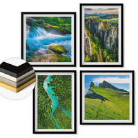 WANDBILDER 4er-Set - 50x50 cm & 40x60 cm Schwarzer Rahmen - Grüne Berge, Flussfelsen - Schwarz, Kunststoff (50/50cm) - ArtPrintCave