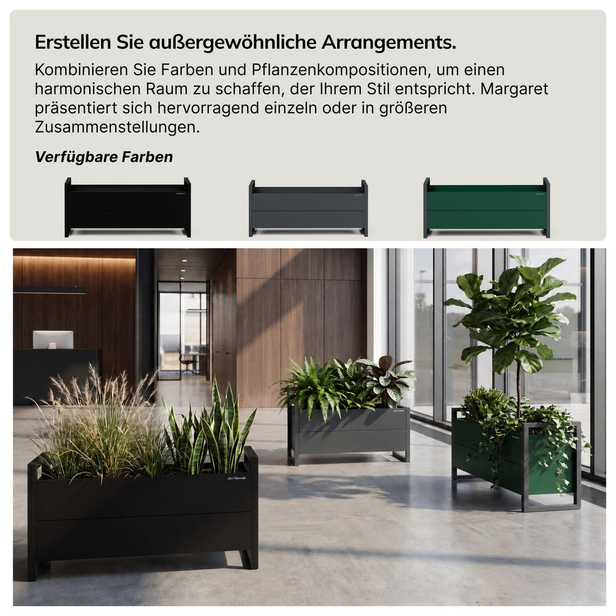 BLUMENKASTEN aus Metall MARGARET 100x43x38 cm - Anthrazit, Metall (100/43/38cm) - Jan Nowak