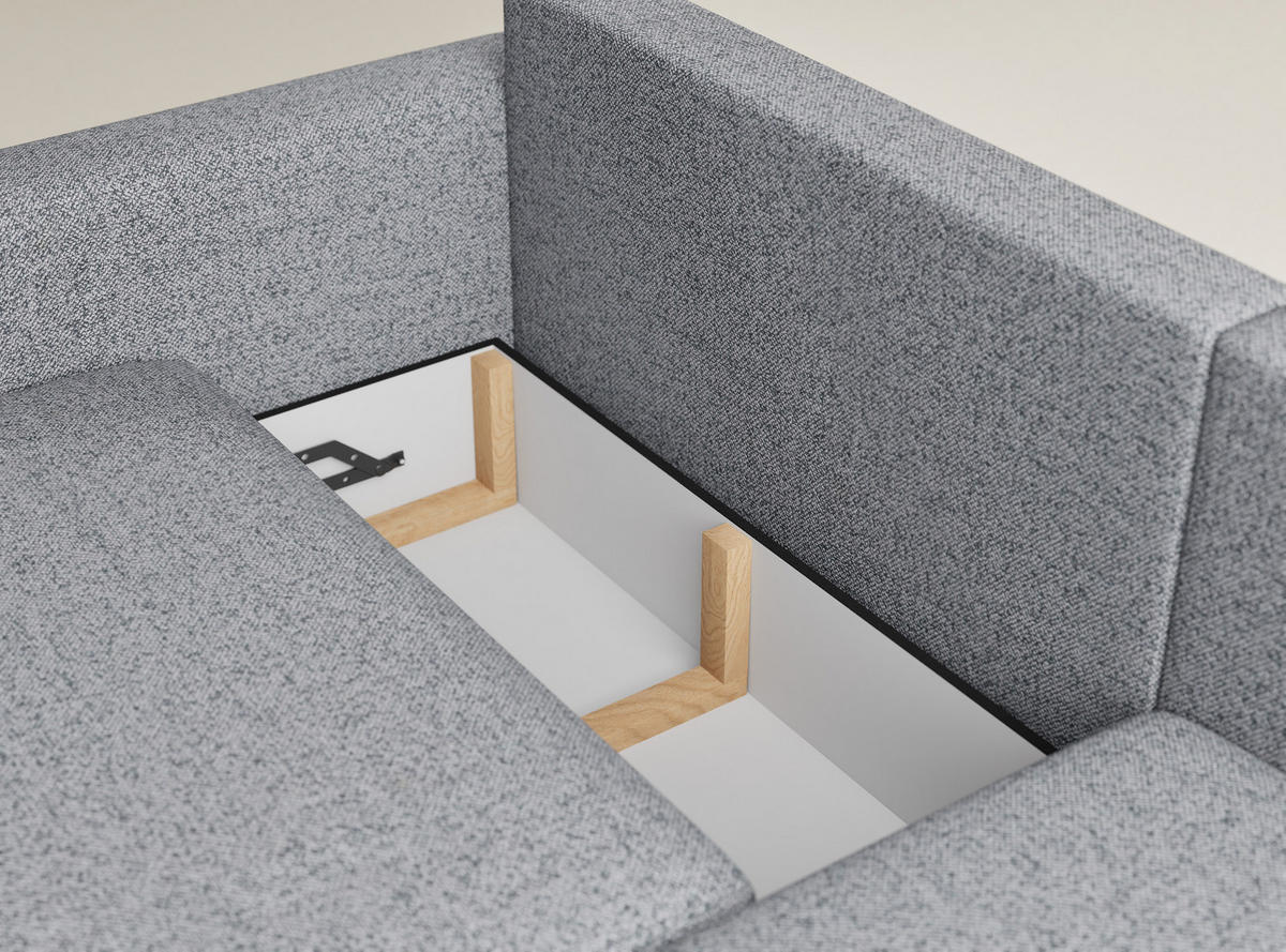 ECKSOFA MIT SCHLAFFUNKTION Leon Grau Webstoff - Schwarz/Grau, Holz/Holzwerkstoff (239/148cm) - Maison de Reve