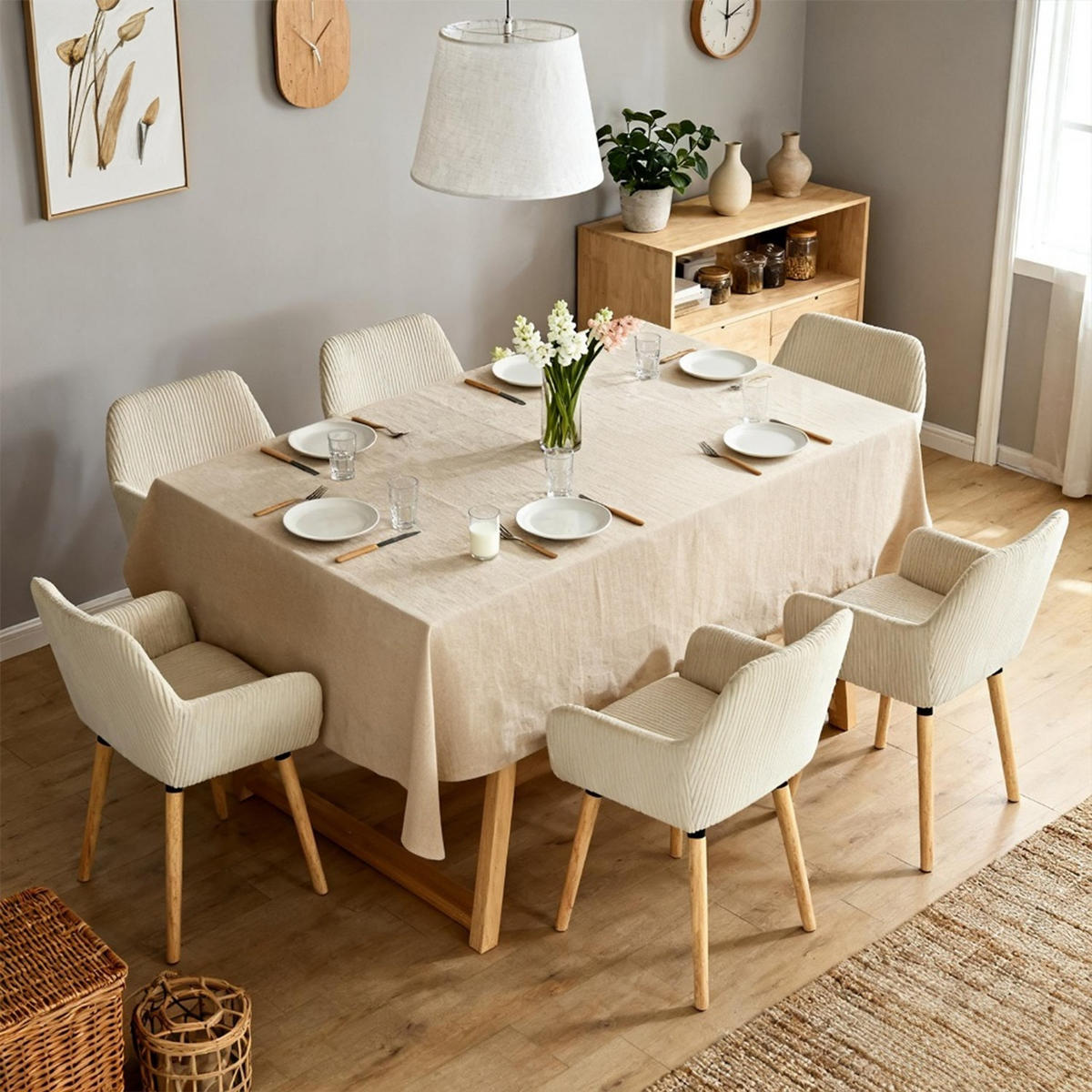 ESSZIMMERSTUHL 6er Set in Beige mit Cord-Optik - Beige, Textil (54/77/53cm) - Meubles Cosy
