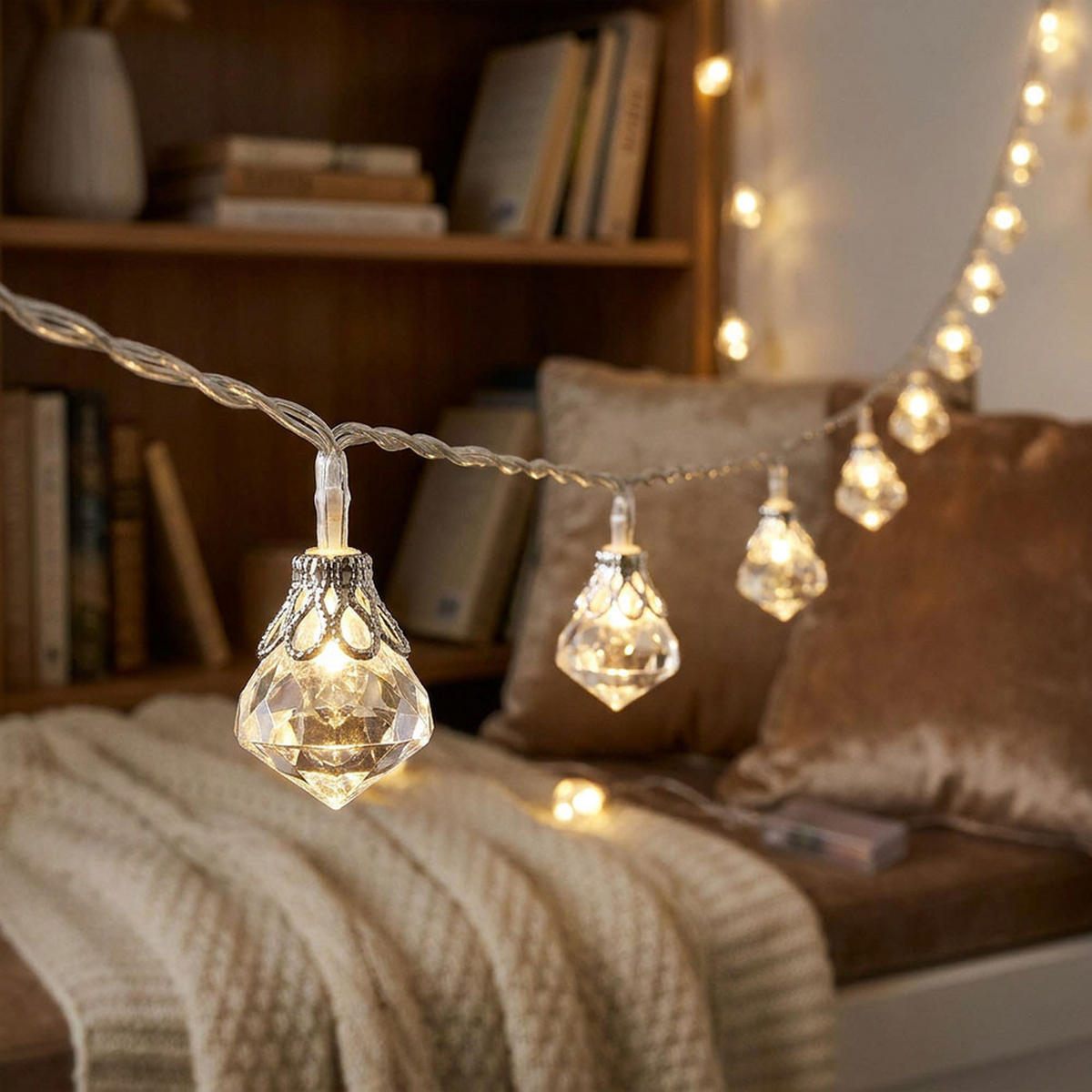 LED Dekoleuchte Lichterkette Silber Kristall Design - Silberfarben, Kunststoff (120/2.2/2.7cm) - Globo Lighting