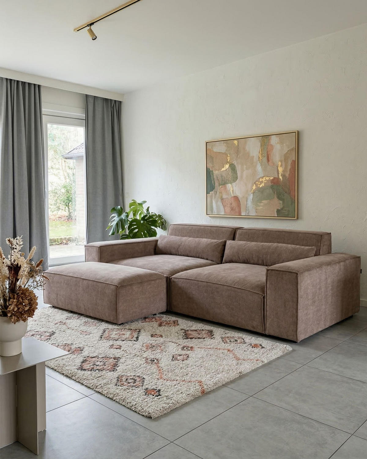 CANAPEA 2 LOCURI maro deschisă cu otomană Hellnar - maro, material textil (262/70/126cm) - Beliani