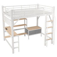 HOCHBETT 140/200 cm mit Schreibtisch und LED, DE-42034, in Weiß - Weiß, Metall (140/200cm) - ComfortXL