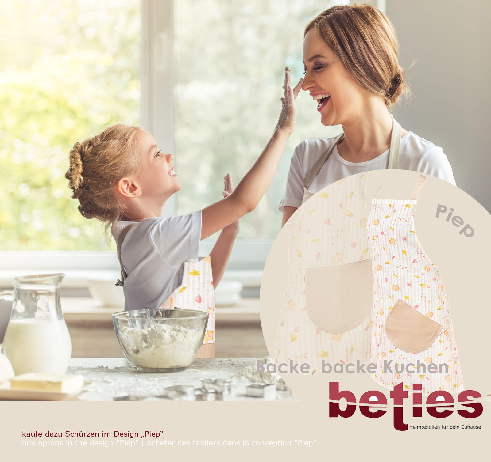 KINDERSCHÜRZE Piep One Size 47/50 cm - Taupe/Beige, Textil (47/50cm) - beties Heimtextil