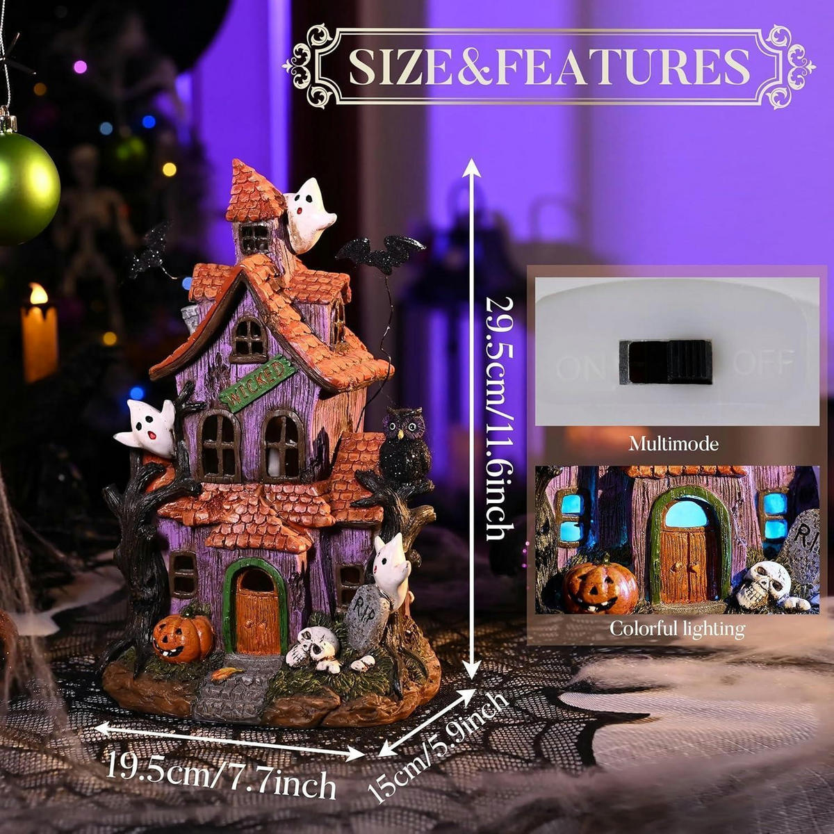 HALLOWEEN Deko Haus mit Farbwechsel-Licht 29 cm - Multicolor, Kunststoff (15/29.5/19.5cm)