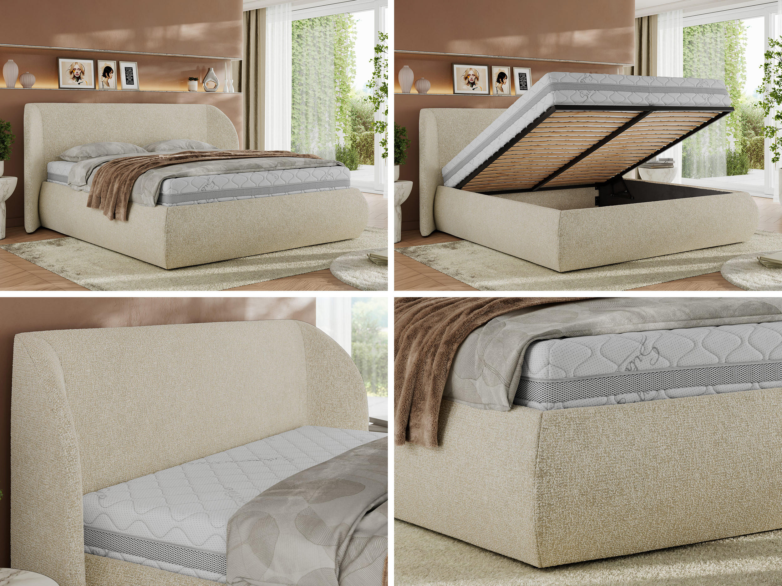 Thumbnail - MKS Polsterbett, Creme, Textil, H3, 7-Zonen, Rechteckig, 200x200 cm, Oeko-Tex®, Schlafzimmer, Betten, Polsterbetten