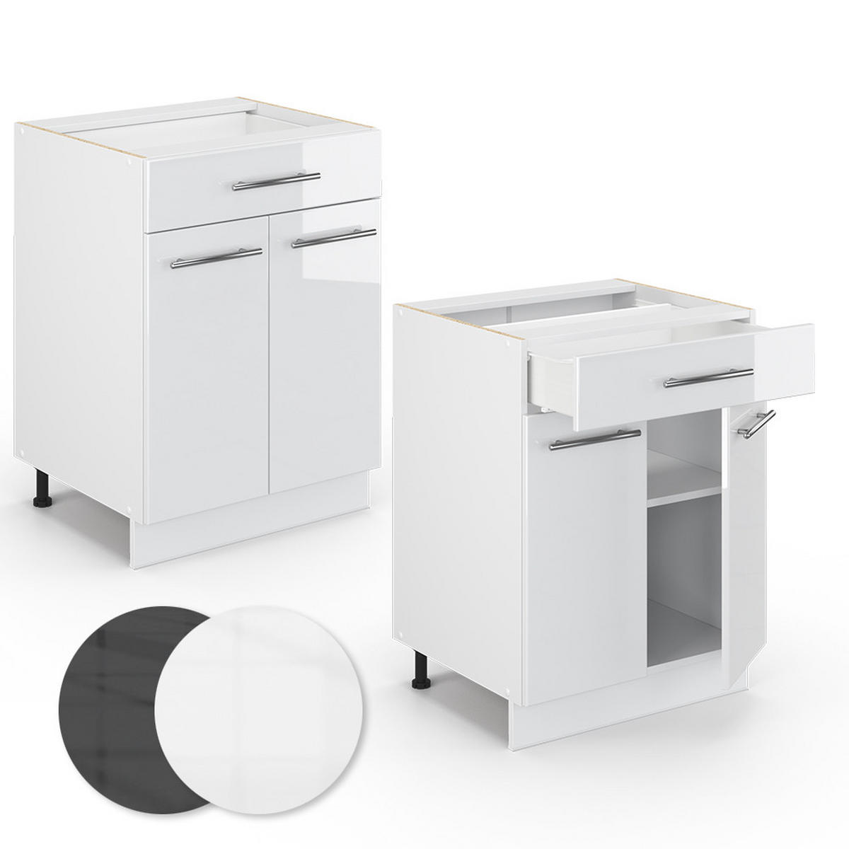 KÜCHENUNTERSCHRANK Fame-Line Weiß Hochglanz 60 cm mit Schublade, ohne AP - Weiß Hochglanz/Weiß, Holzwerkstoff (60/82/51.6cm) - Vicco