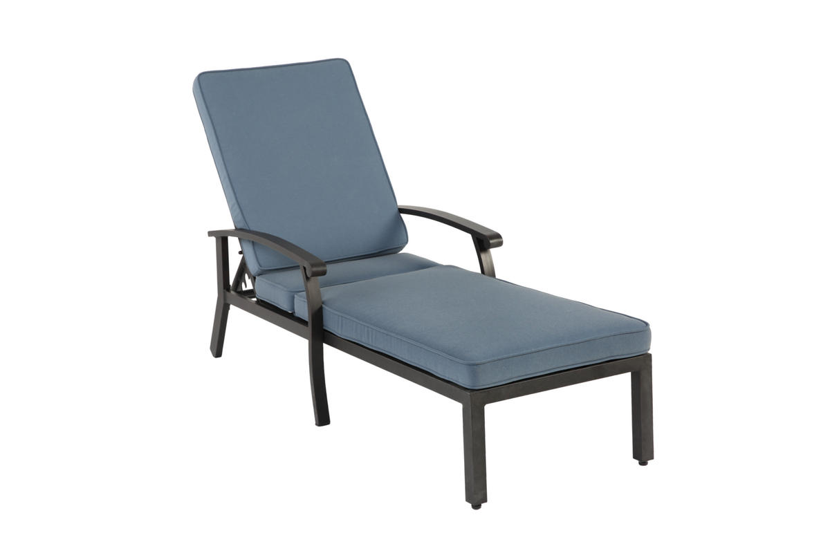 LOUNGE STUHL Patio Stuhl mit Baumwollkissen Blau 2-tlg - Blau, Metall (58/100/204cm) - ComfortXL