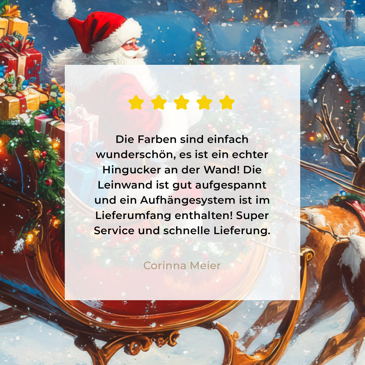 LEINWANDBILD Weihnachtsmann - Rentier - Weihnachten - Schnee 90x90 cm - Cognac, Textil (90/90cm) - MuchoWow