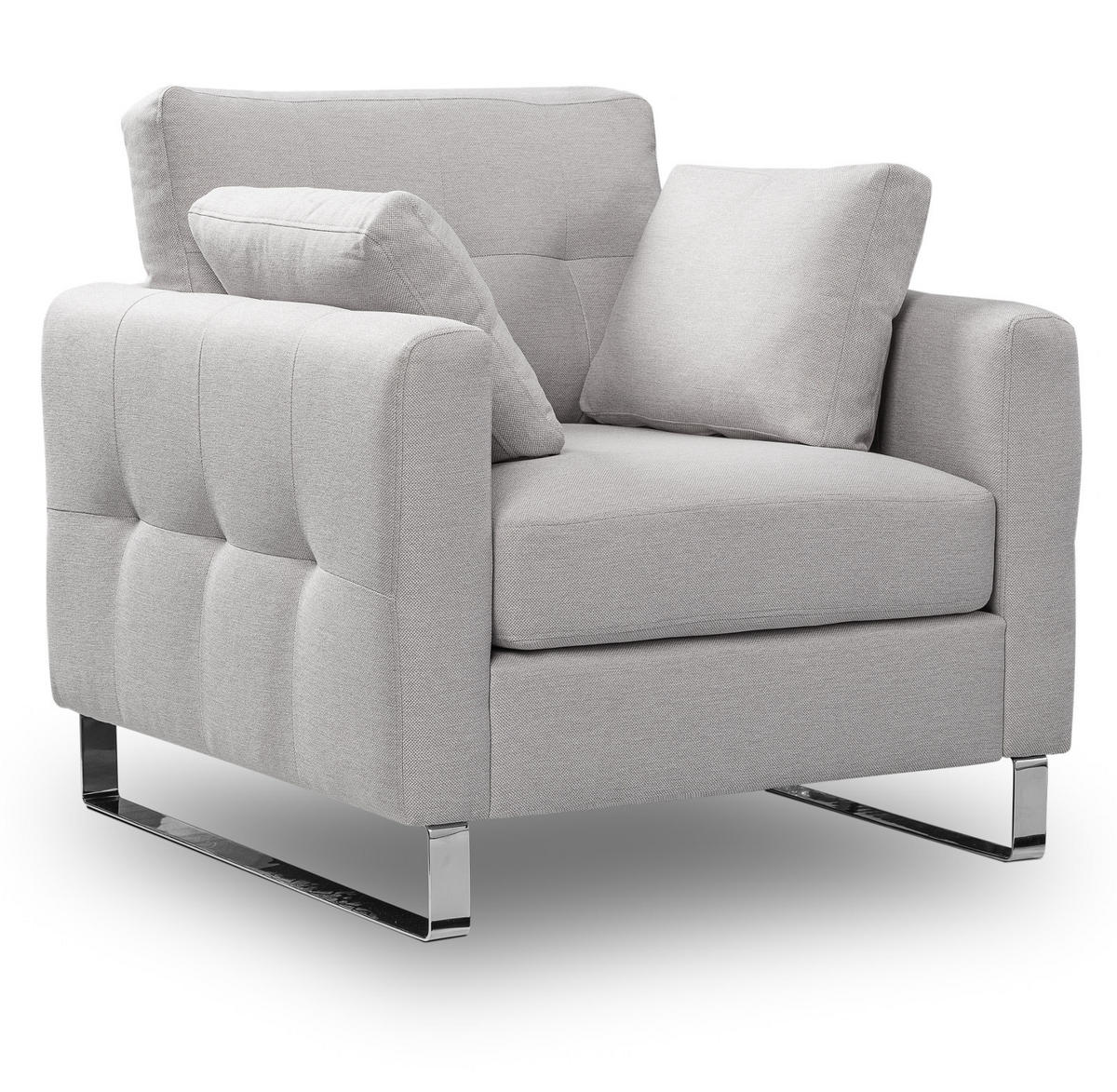 SESSEL hellgrau Flachgewebe 93 x 94 cm, Clubsessel mit Steppoptik - Chromfarben/Hellgrau, Holz/Textil (93/92/94cm) - Inn.Furn