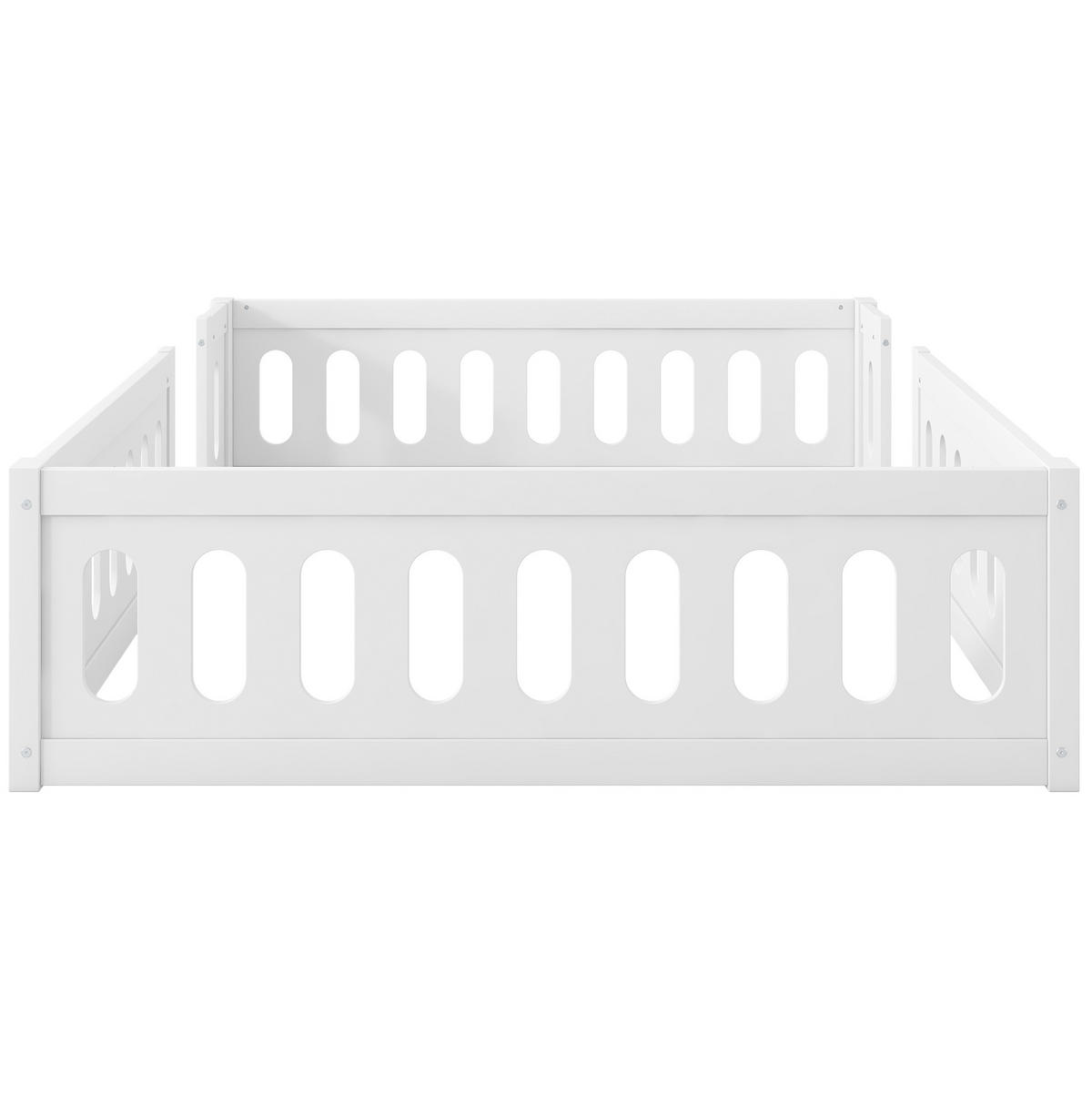 KINDERBETT 140/200 cm als bodennahes Plattformbett mit Schutzgeländer aus Holz, Weiß - Weiß, Holzwerkstoff (140/200cm) - Redom