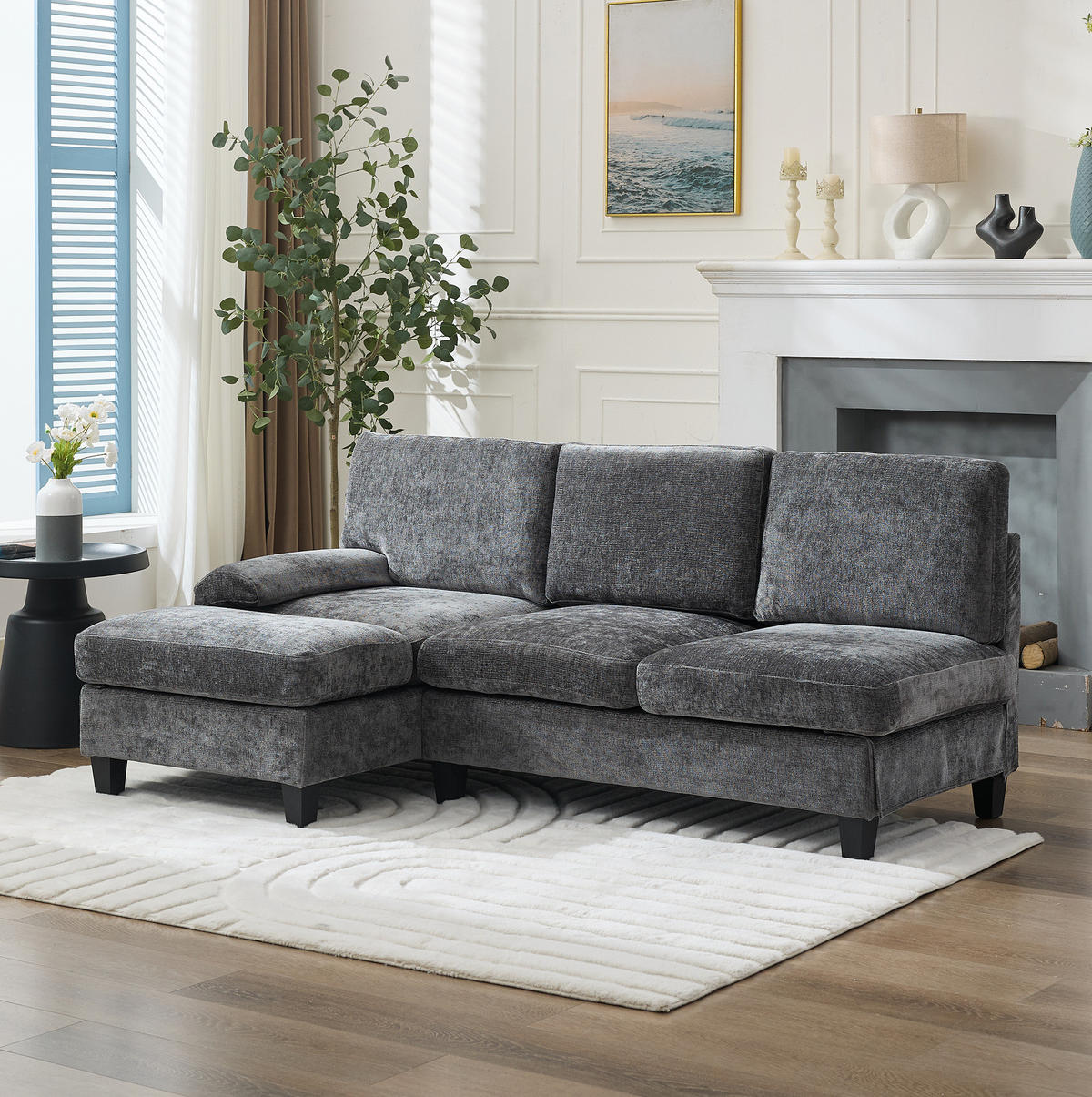 3-SITZER-ECKSOFA aus Stoff 194x118x81 cm in Grau mit Schlaffunktion - Grau, Textil (118/81/194cm) - Modfu
