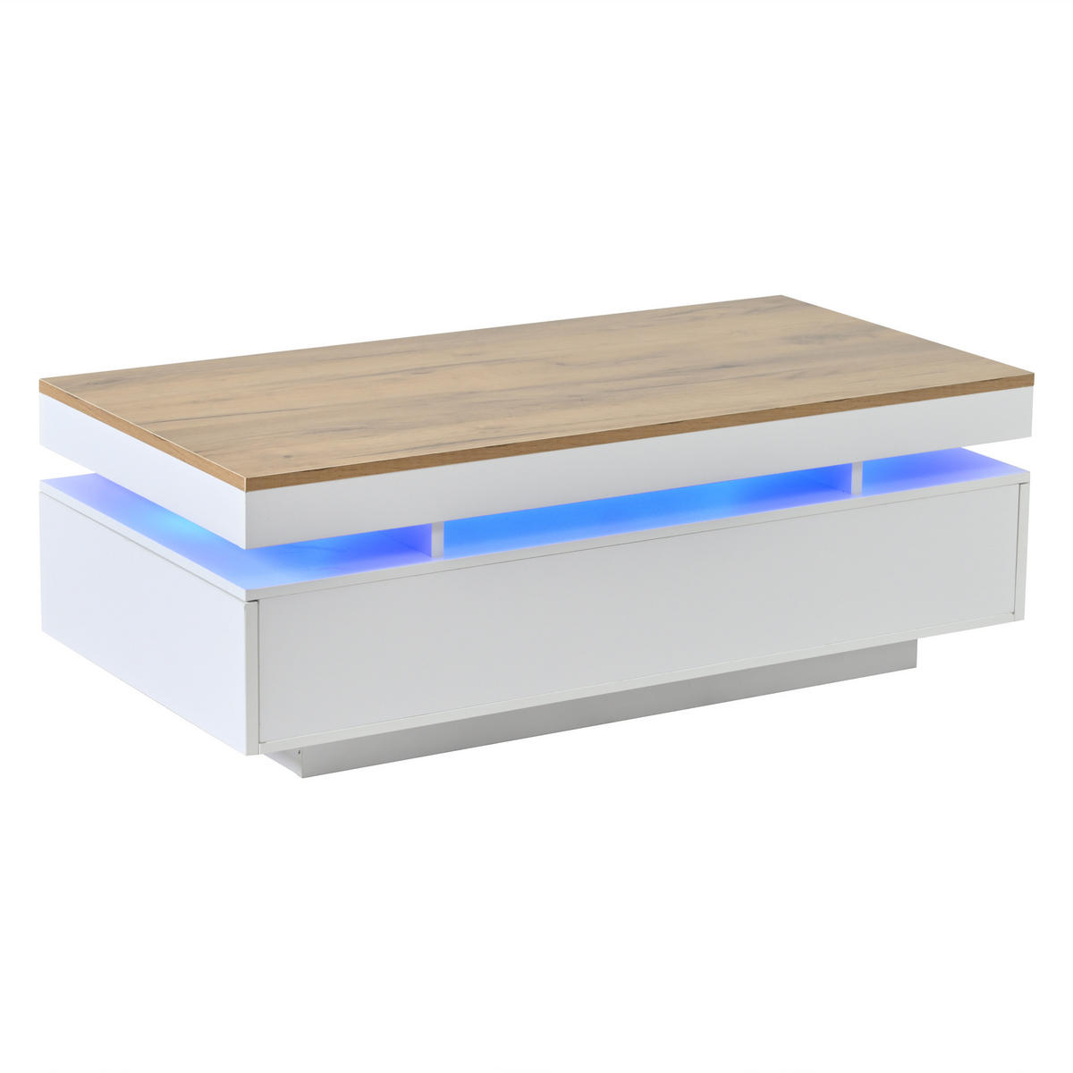 COUCHTISCH mit 2 Schubladen Spanplatte 30kg Tragkraft leise Schienen Ambientebeleuchtung modern - Weiß/Naturfarben, Holzwerkstoff/Metall (100/50/35cm) - EVRYAE