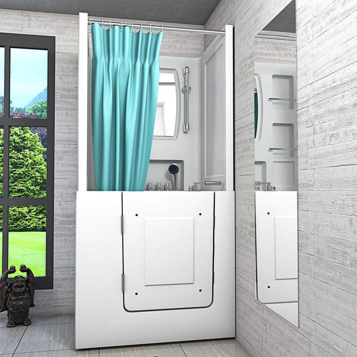 DUSCHE mit Sitzwanne und Tür S02D-TH-C-L - Weiß, Glas/Kunststoff (100/78/205cm) - AcquaVapore by Sandra Jentho