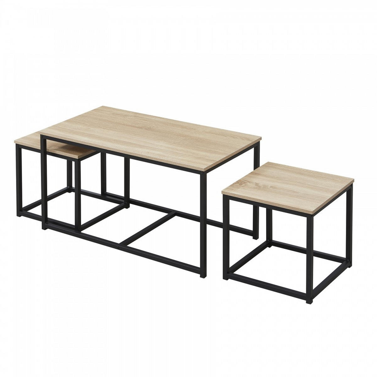 COUCHTISCH CALVI 3ER-SET /Eiche gebleicht und Metallgestell schwarz - Multicolor/Schwarz, Holzwerkstoff/Metall (90/45/50.5cm) - Weber Industries