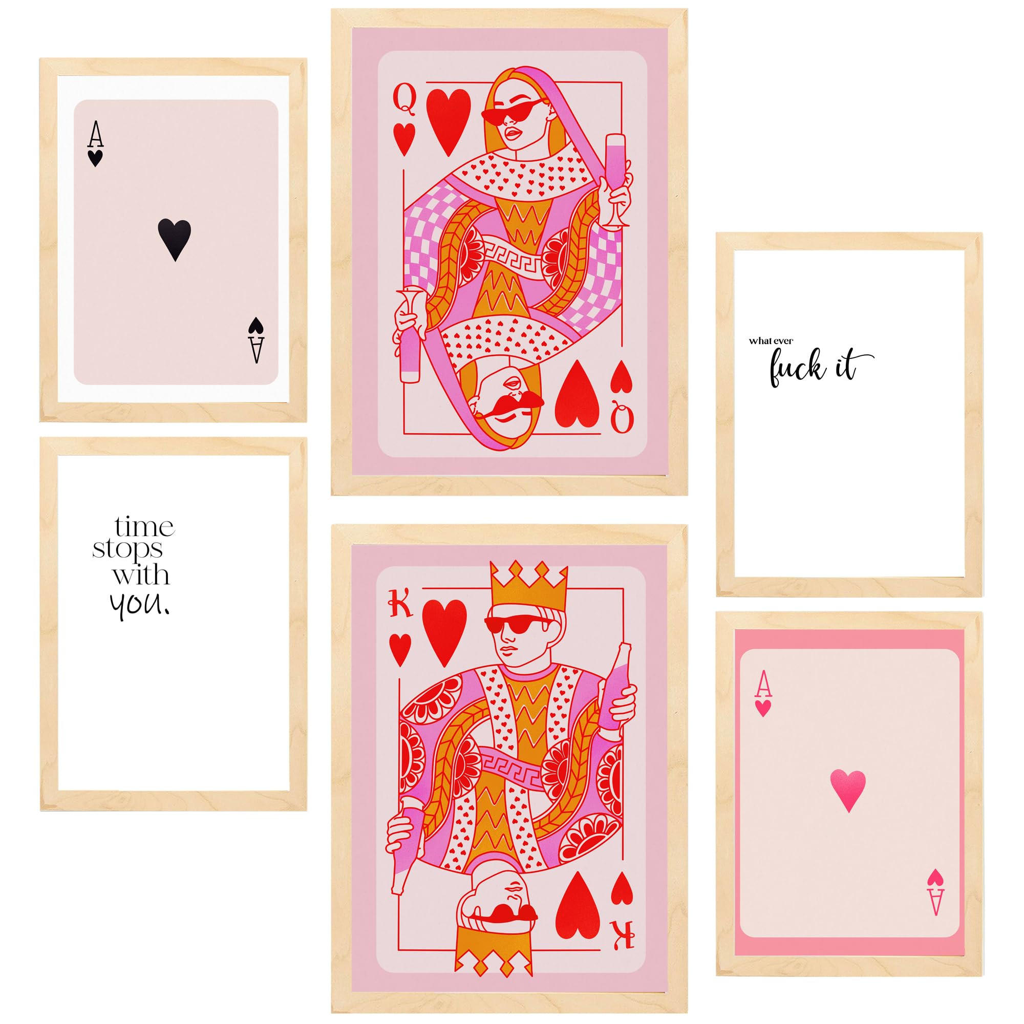 POSTER Set Mit 6 Moderner Kunst In Rosatönen A3 & A4 Rahmen Aus Hellem Holz - Beige, Papier (29/3cm) - Nacnic