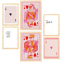 POSTER Set Mit 6 Moderner Kunst In Rosatönen A3 & A4 Rahmen Aus Hellem Holz - Beige, Papier (29/3cm) - Nacnic