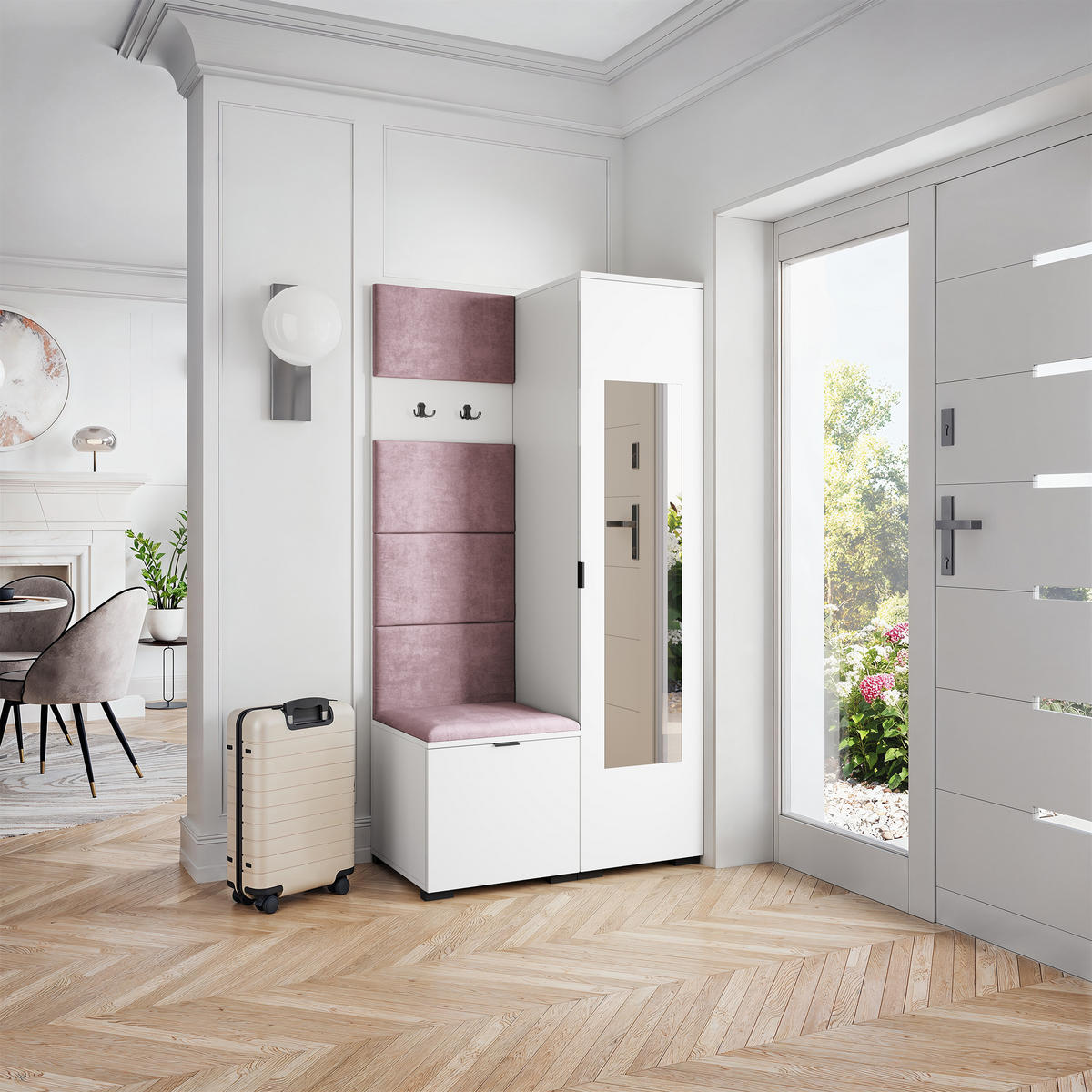 GARDEROBENSCHRANK VIRA 95/181/51 cm Modern Garderobe-Set Weiß - Lila/Weiß, Holzwerkstoff (95/181/51cm) - MASSENO