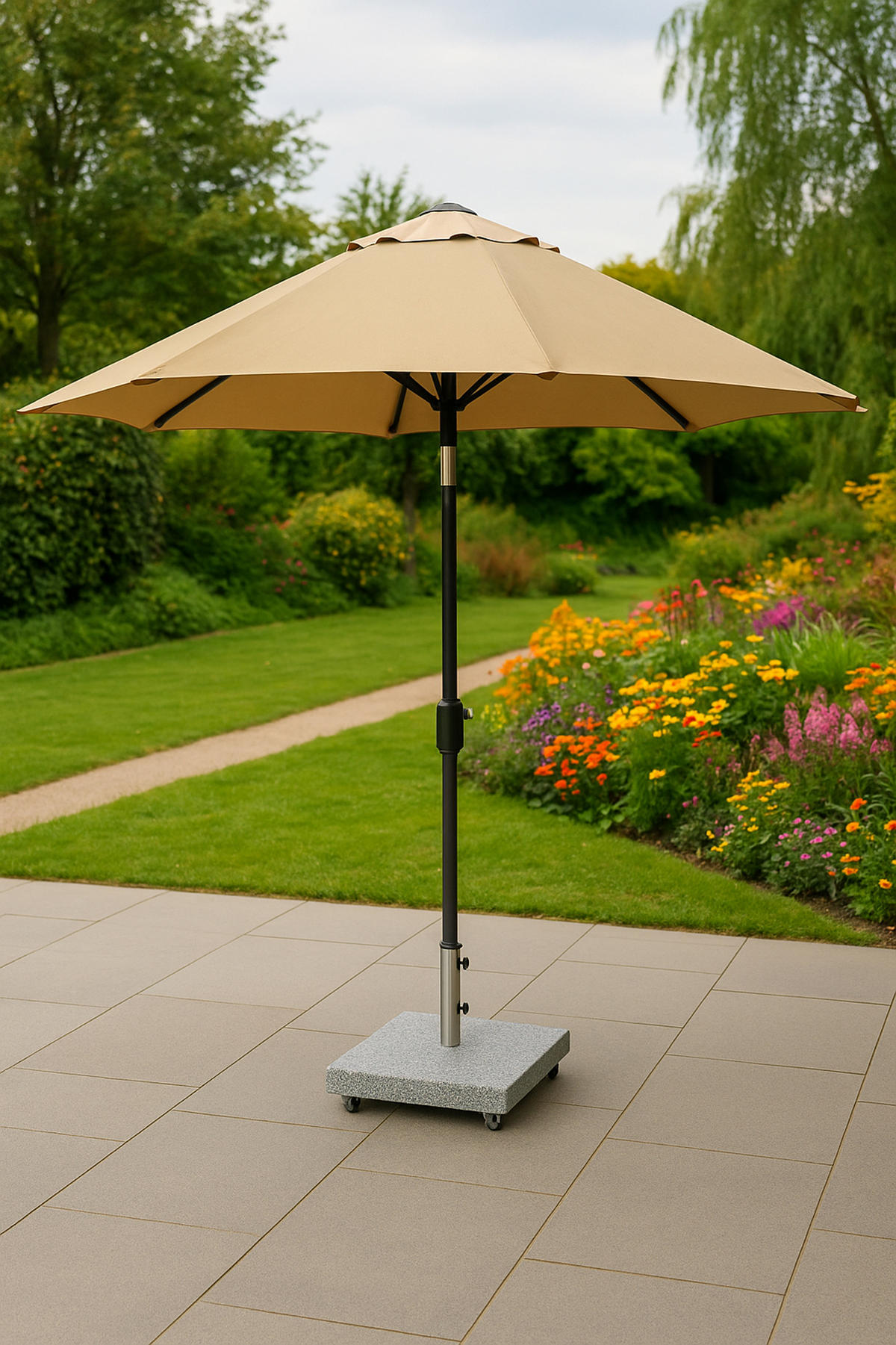 SCHIRMSTÄNDER Sarah mit Rollen 50kg - für Marktschirme / Kurbelschirme - aus massivem echtem Granit - für Schirmstöcke bis 58mm - - Grau, Stein (50/50cm) - TPFGarden
