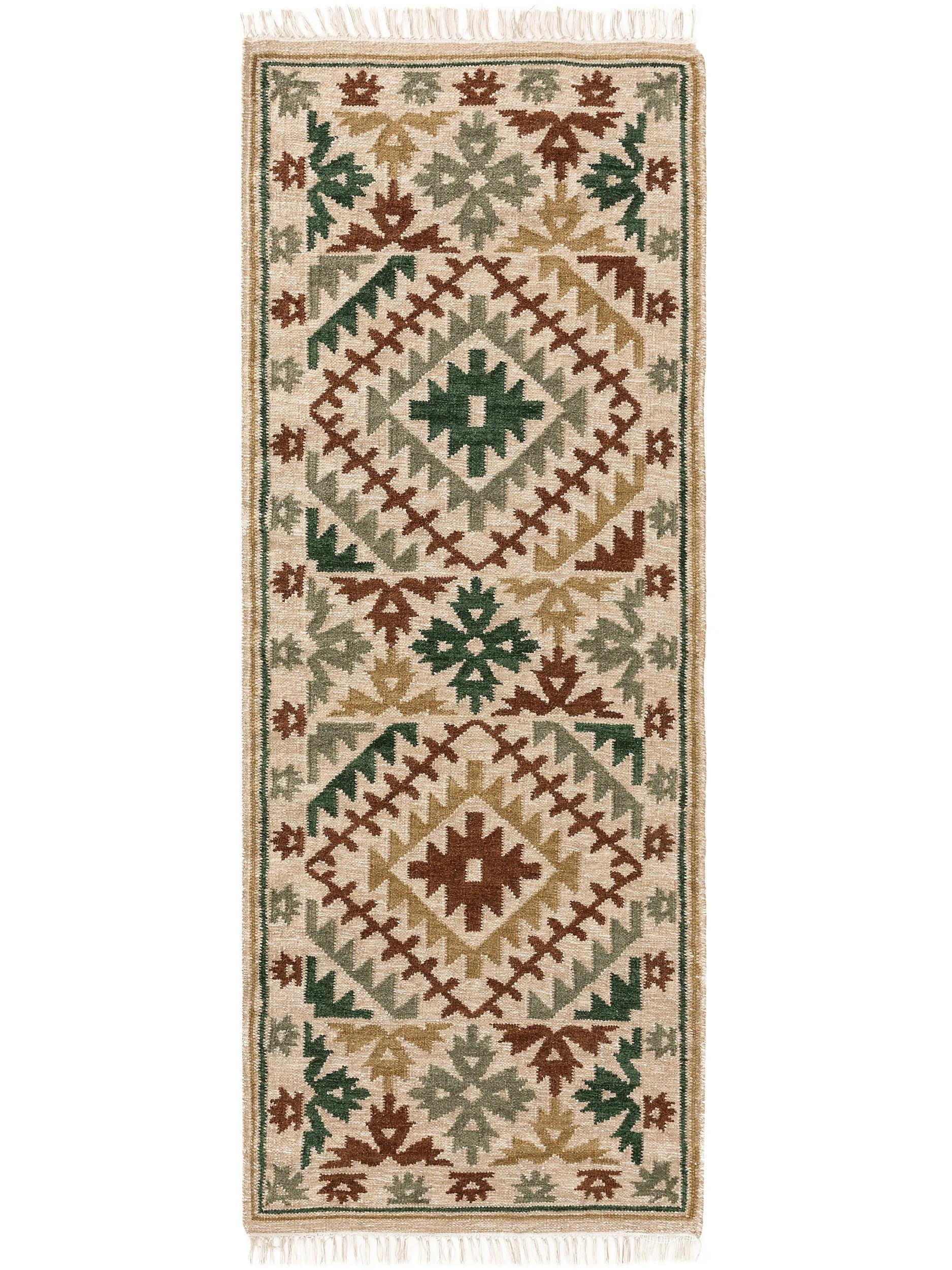 ROČNO tkani kilim Zohra zelena 80x200 cm - zelena, umetna masa/tekstil (80/200cm) - benuta Pure