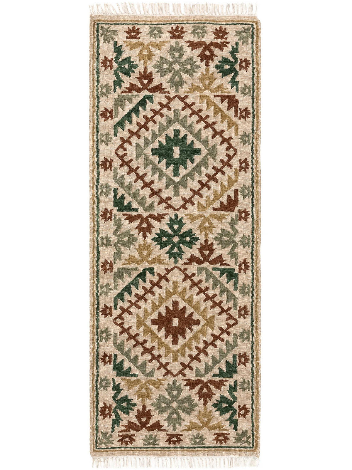 ROČNO tkani kilim Zohra zelena 80x200 cm - zelena, umetna masa/tekstil (80/200cm) - benuta Pure