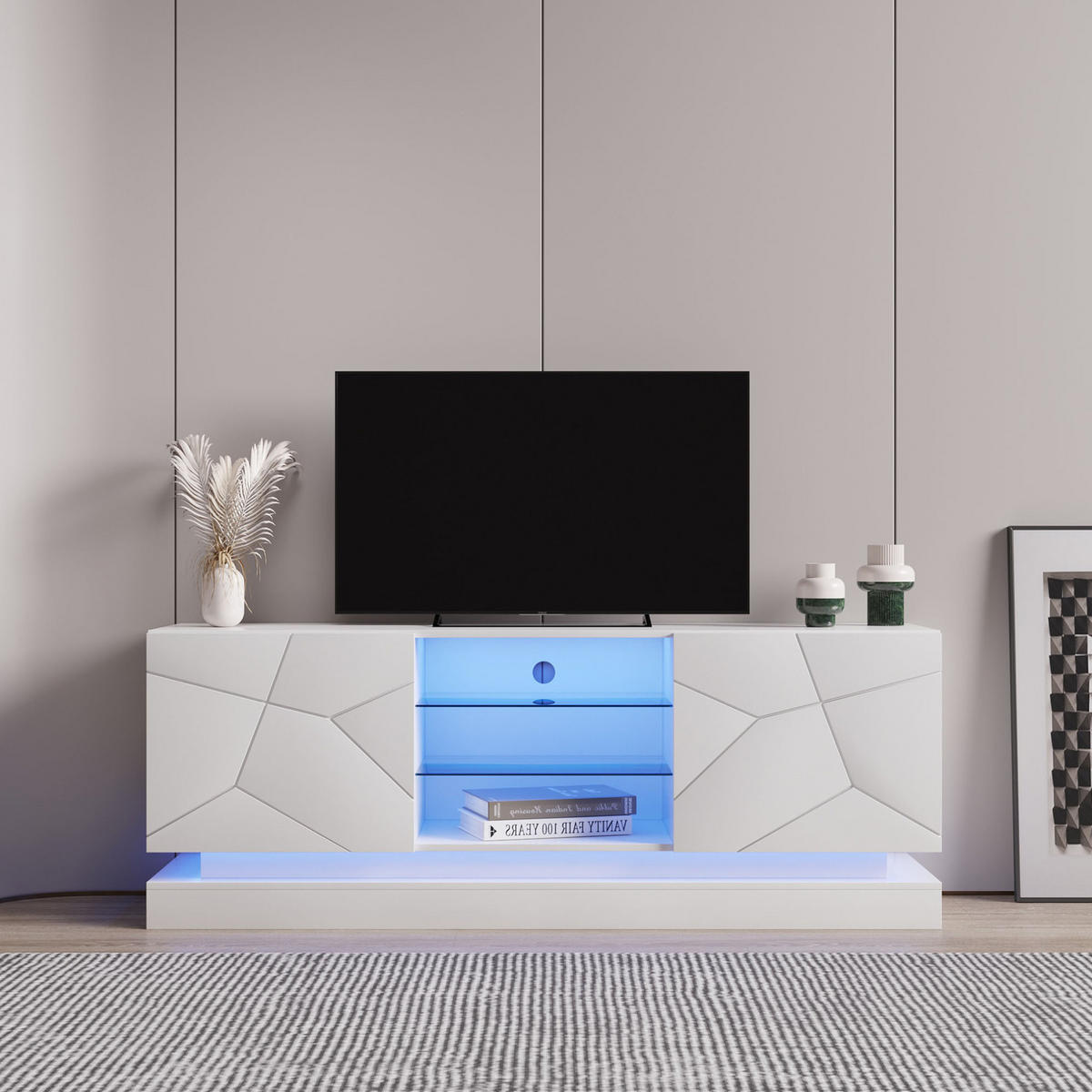 TV-SCHRANK in Weiß matt mit Türen und verstellbarer Glasablage 160/38.5/60 cm - Weiß, Holzwerkstoff (160/60/38.5cm) - Redom