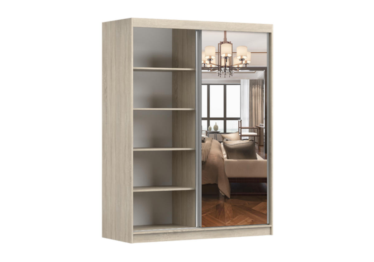 SCHIEBETÜRENSCHRANK - Tess 03 Graphit + Sonoma - Graphitfarben/Sonoma Eiche, Holzwerkstoff/Metall (183/218/61cm) - Möblo