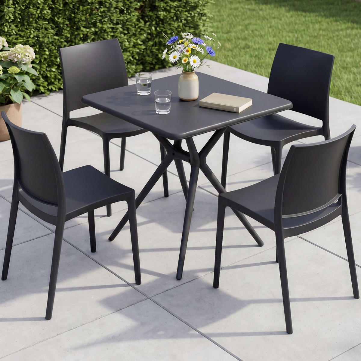 GARTENMÖBEL-SET Greta 4 Stühle 156x156x81cm Kunststoff Schwarz Balkonset - Schwarz, Kunststoff - DELUKE