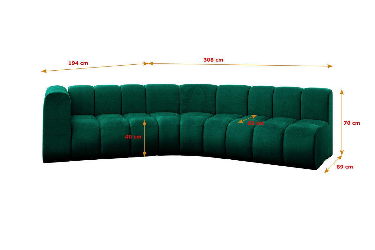 ECKSOFA modulares Sofa Karex-L1 - 308x194x70 cm Grün - Dunkelgrün, Holzwerkstoff/Textil (308/194cm) - ALTDECOR