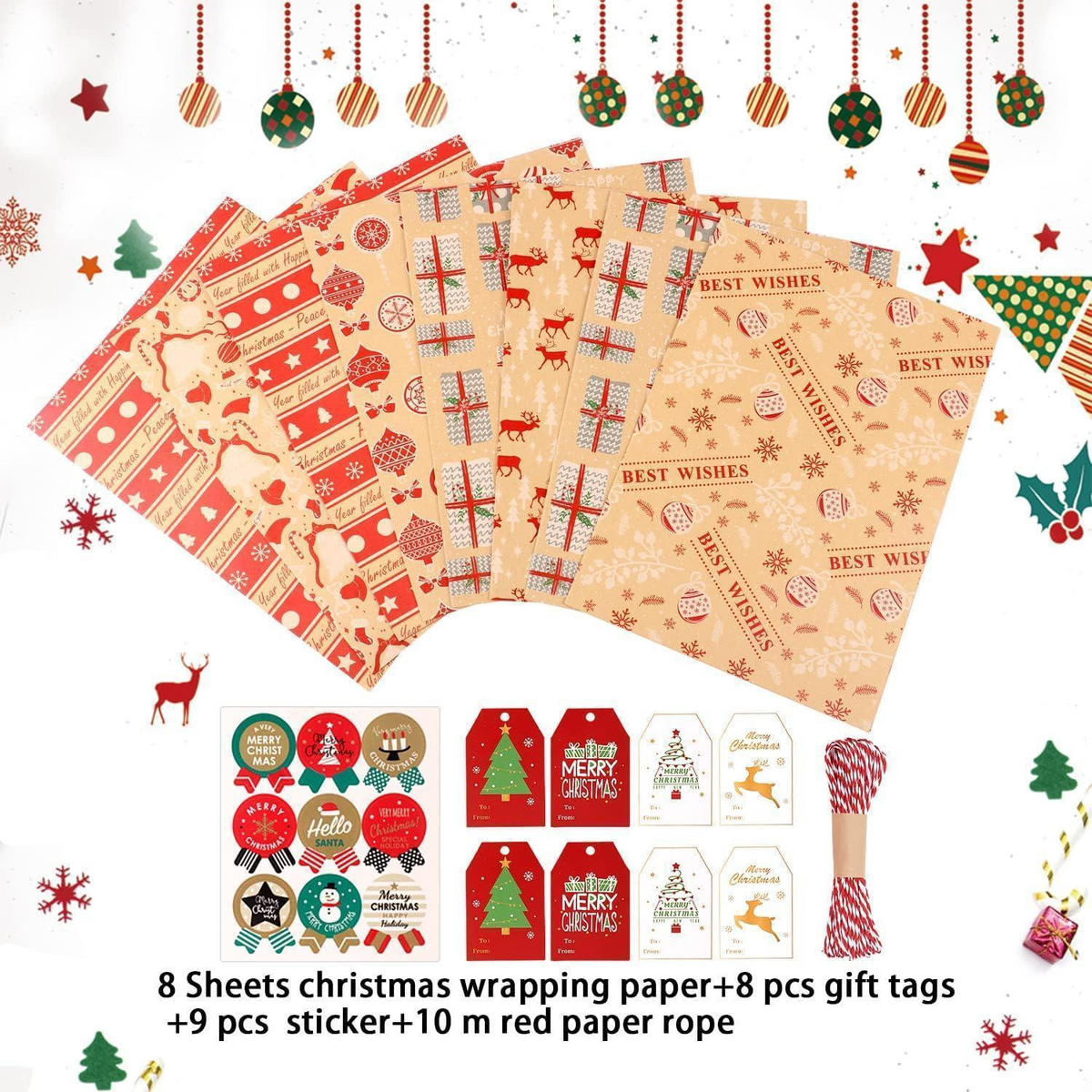 GESCHENKPAPIER Set 8 Blatt Braun Rot 70x50cm - Multicolor, Papier (50/0.1/70cm)