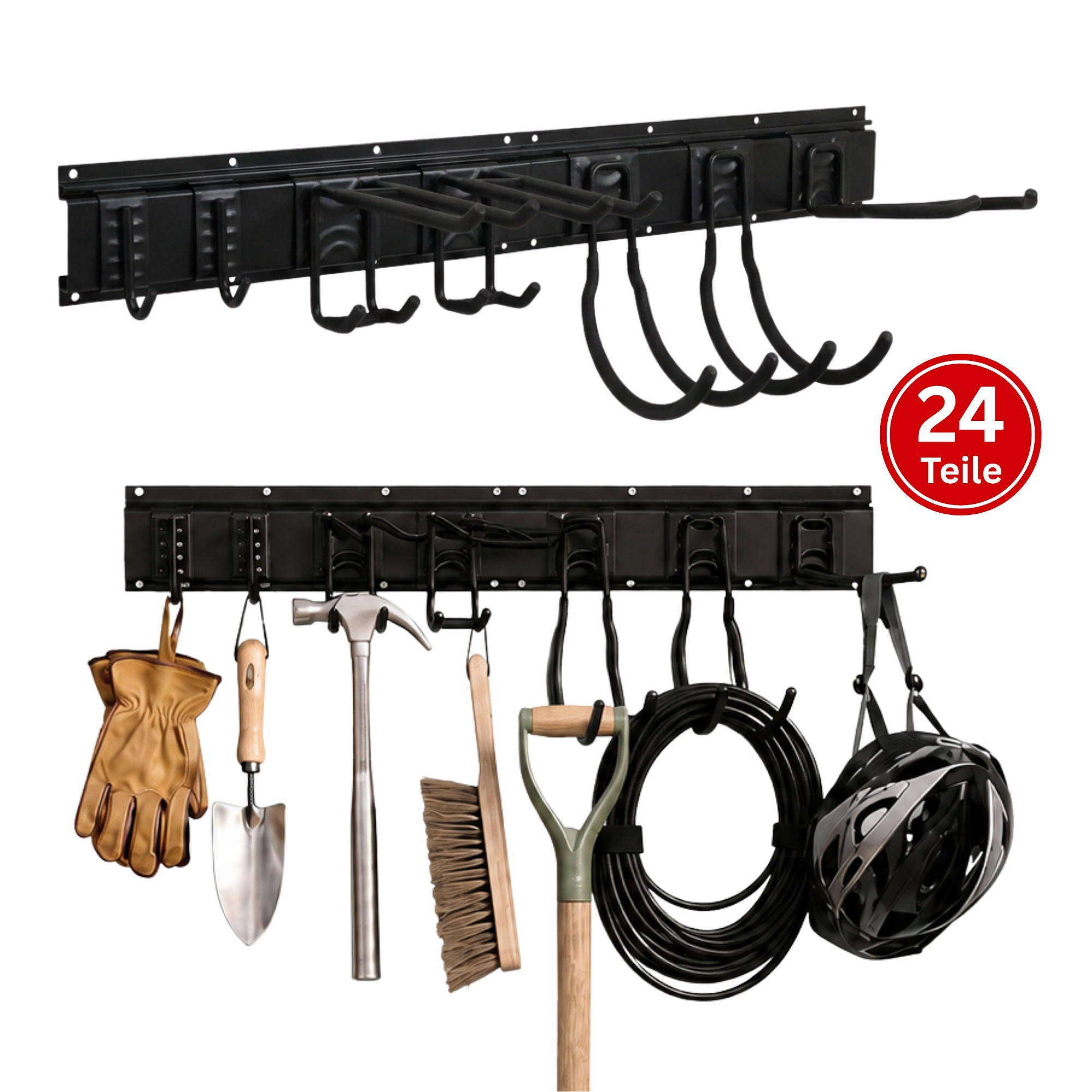 GARAGEN-WANDREGAL FORGE 24-teiliges Set Schwarz Haken Hochbelastbares Werkzeughaken für Garten, Garage - Schwarz, Metall (26/40.5/10cm) - PROREGAL