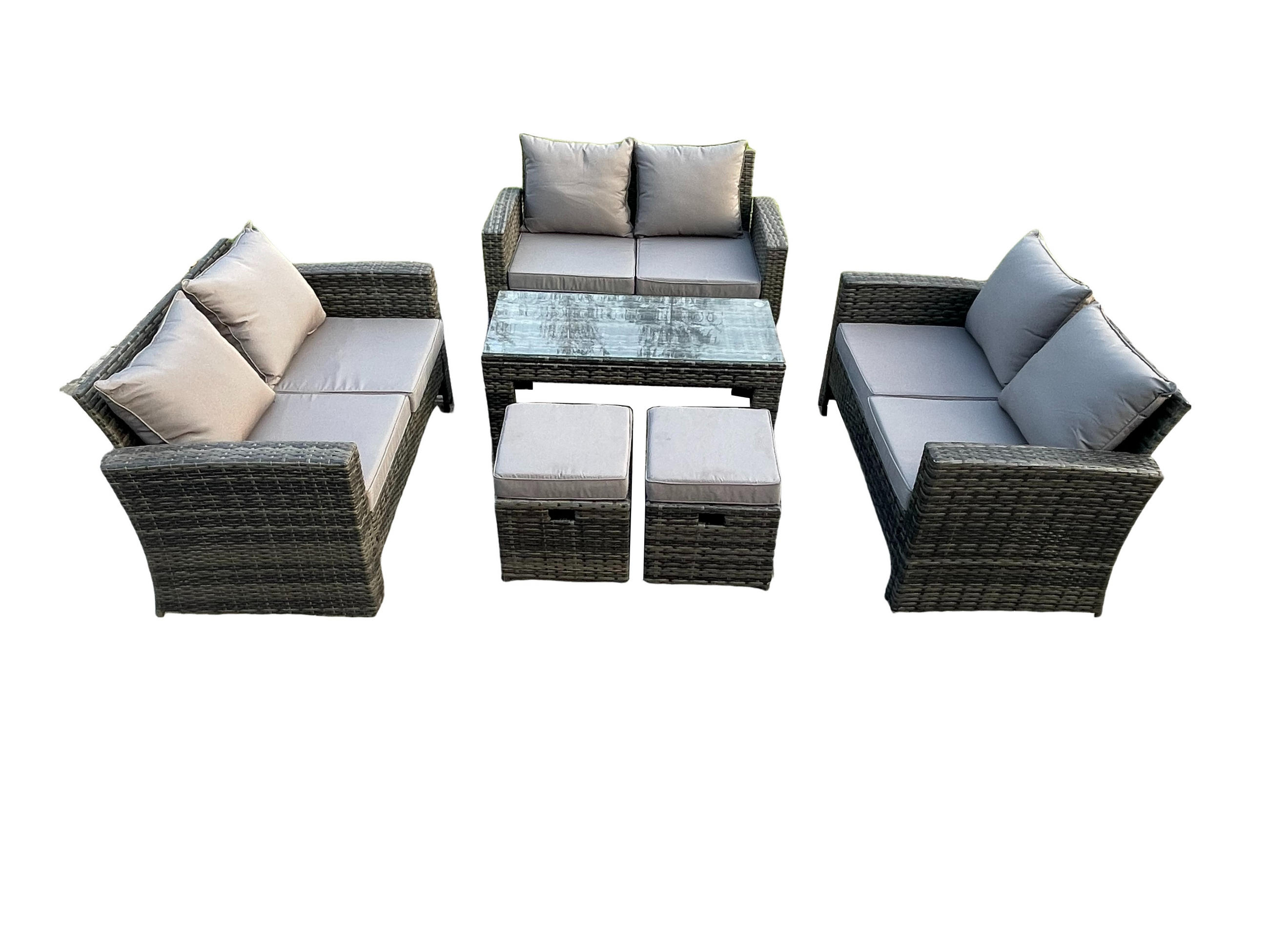 GARTENSET Polyrattan Dunkelgrau 8-Sitzer - Dunkelgrau, Metall - Fimous