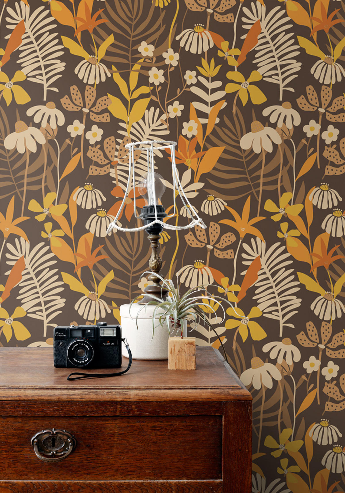 TAPETE tropische Blätter und Blüten 50 x 900 cm - Braun, Papier (50/900cm) - ESTAhome