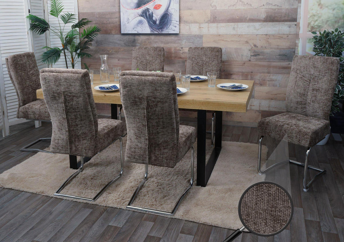 ESSZIMMERSTUHL 6er-Set gepolstert 105x46x60cm Sitzhöhe 53cm Metall Stoff/Textil Chenille Braun - Braun, Textil (46/105/60cm) - CHEFGASTRO