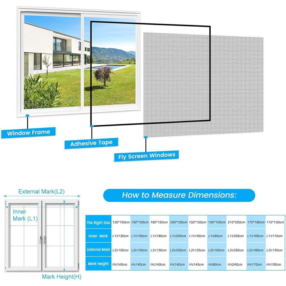 FLIEGENGITTER Fenster 150 x 155 cm Schwarz Selbstklebend - Transparent, Textil (15/20/5cm)